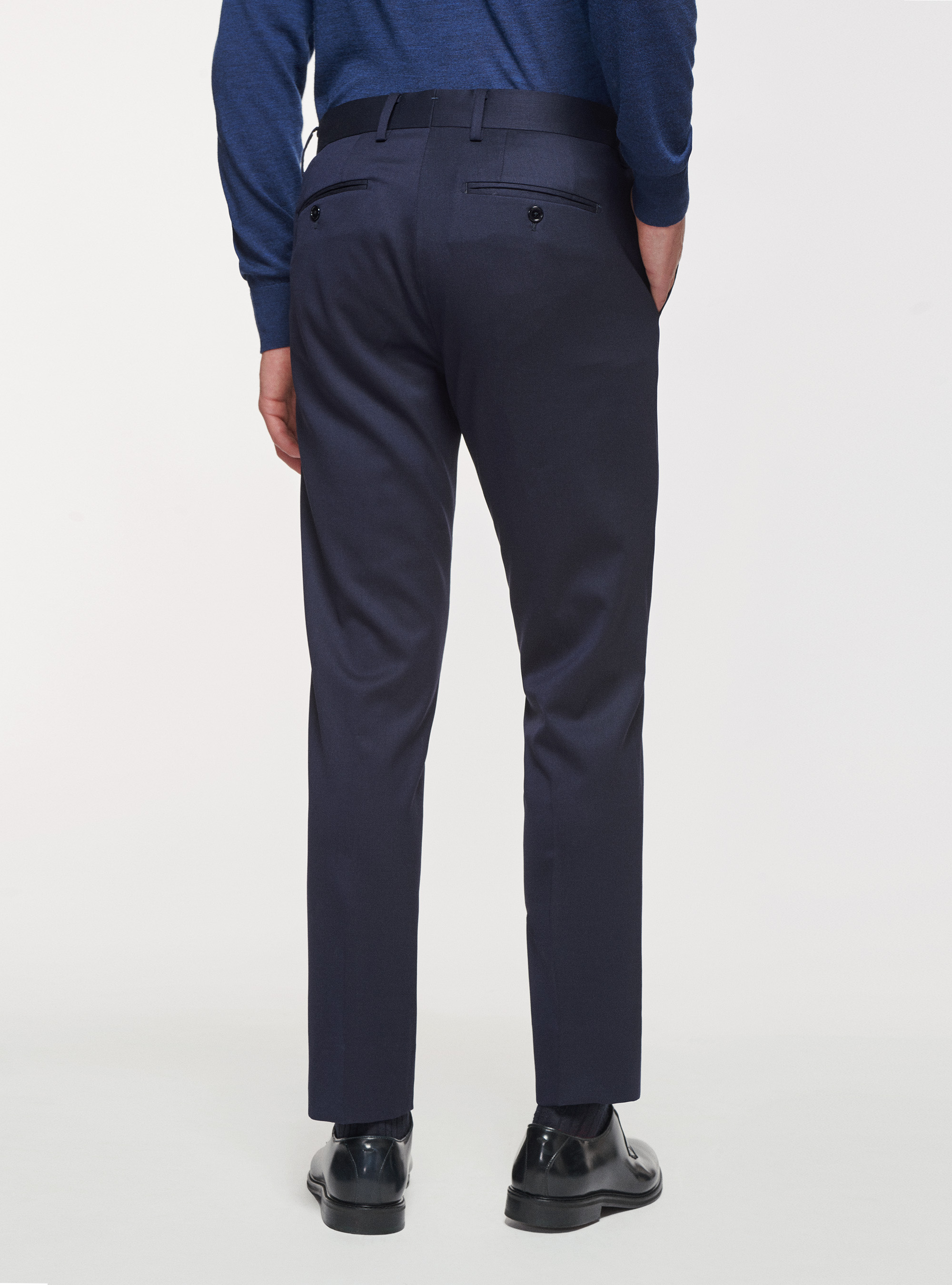 Pantaloni travel in pura lana stretch, BLU NAVY