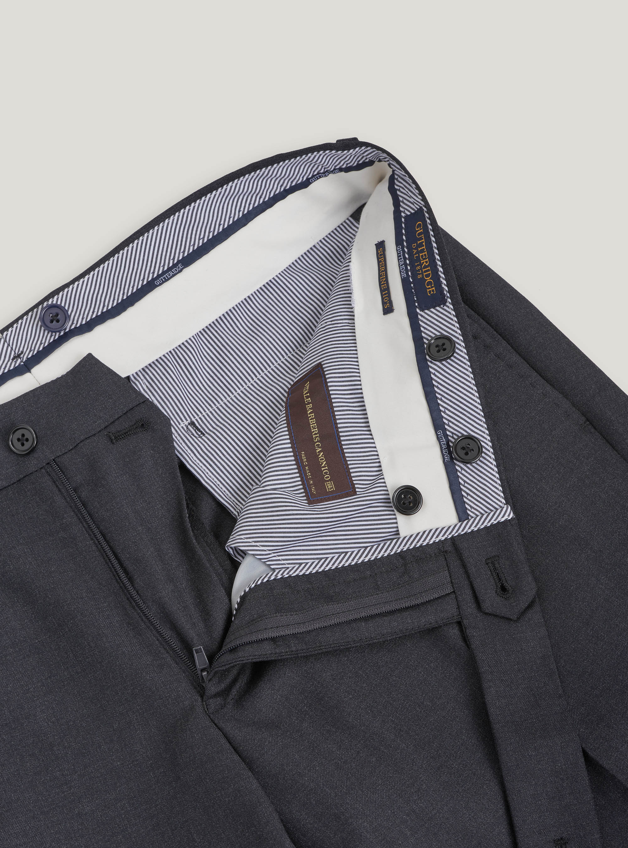 Pantaloni per abito in pura lana S110's, ASFALTO