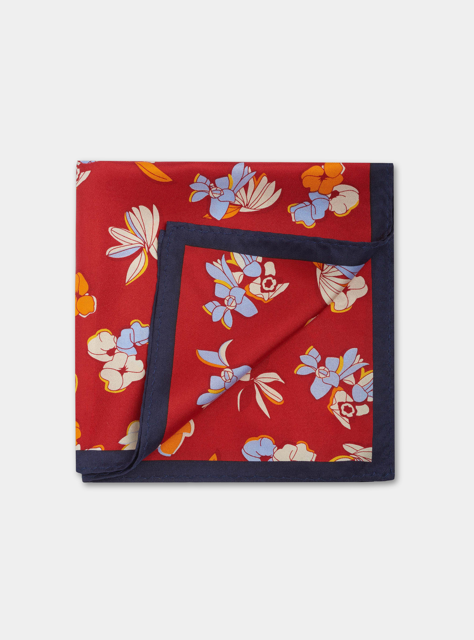 Pochette fantasia floreale in seta stampata, ROSSO