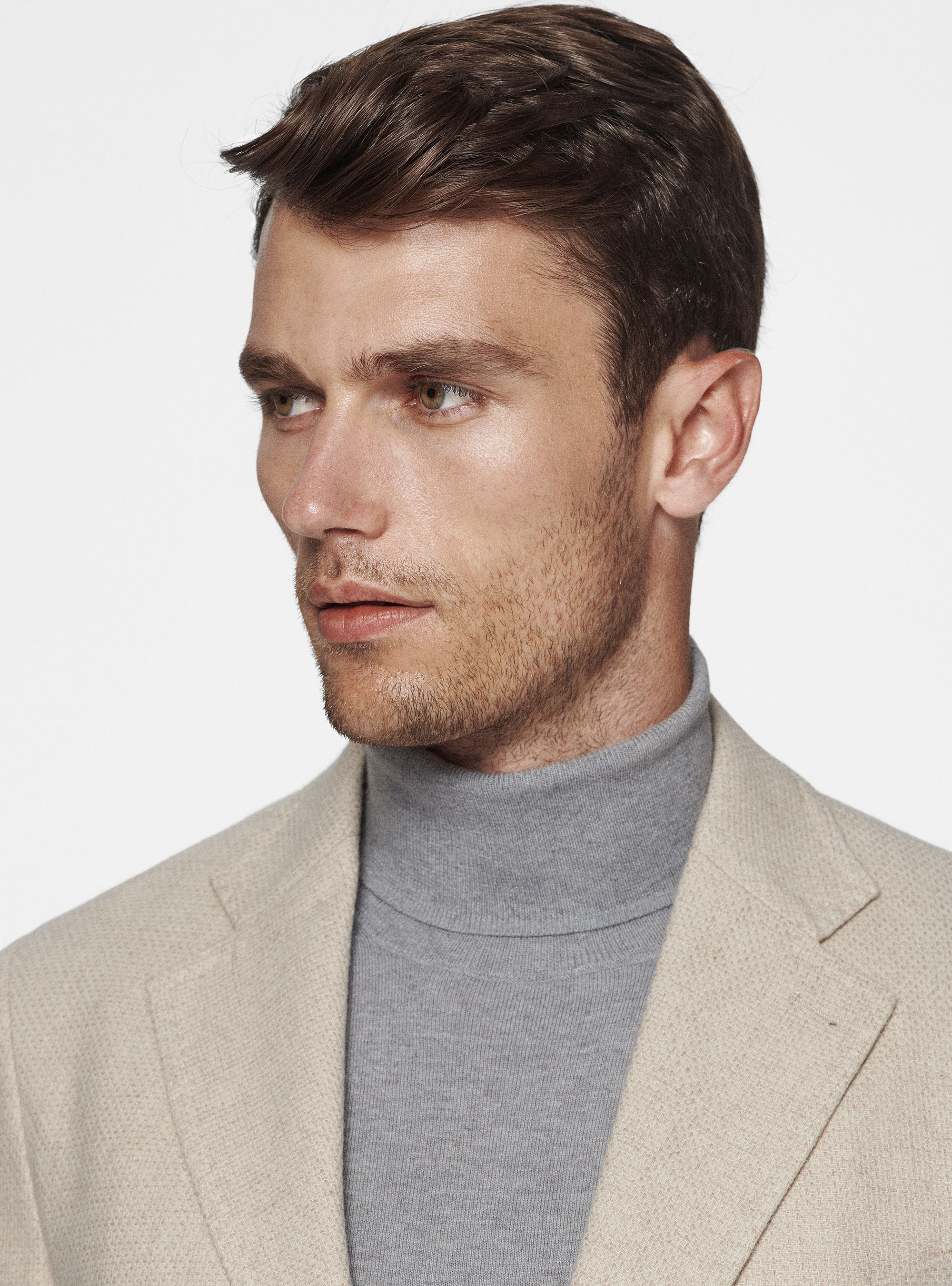 Giacca hopsack in lana cotone e cashmere, ECRU