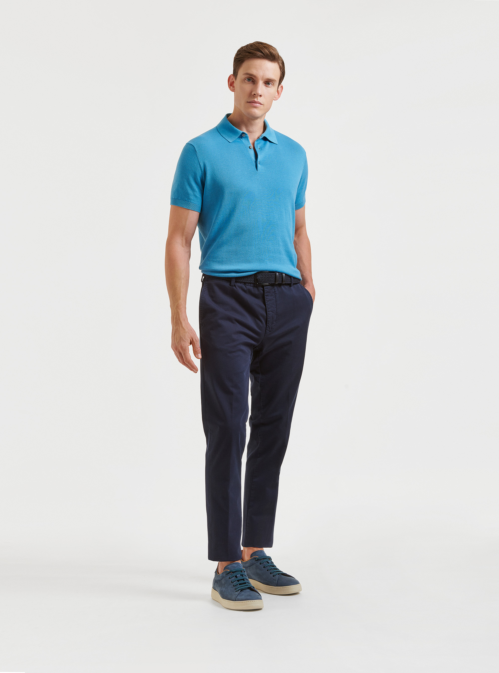 Polo in maglia in puro cotone extrafine, AZZURRO