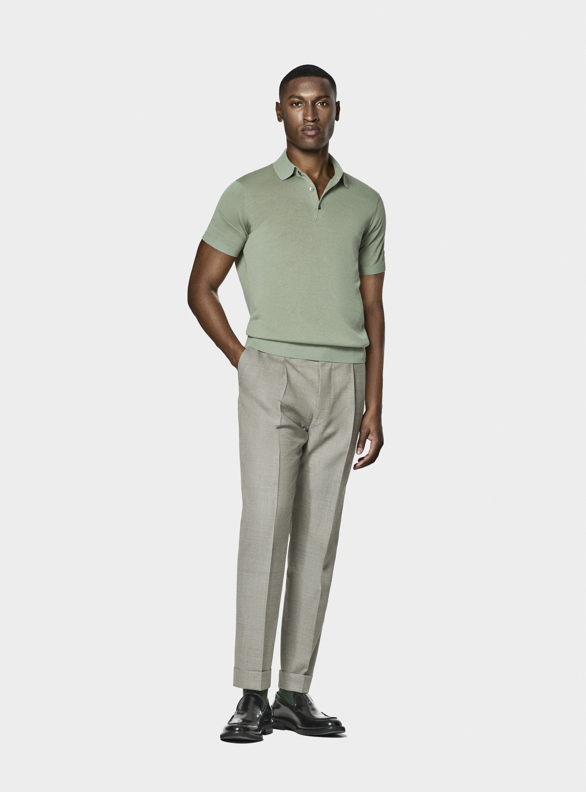 Vitale Barberis Canonico pure wool double pleat trousers, ECRU