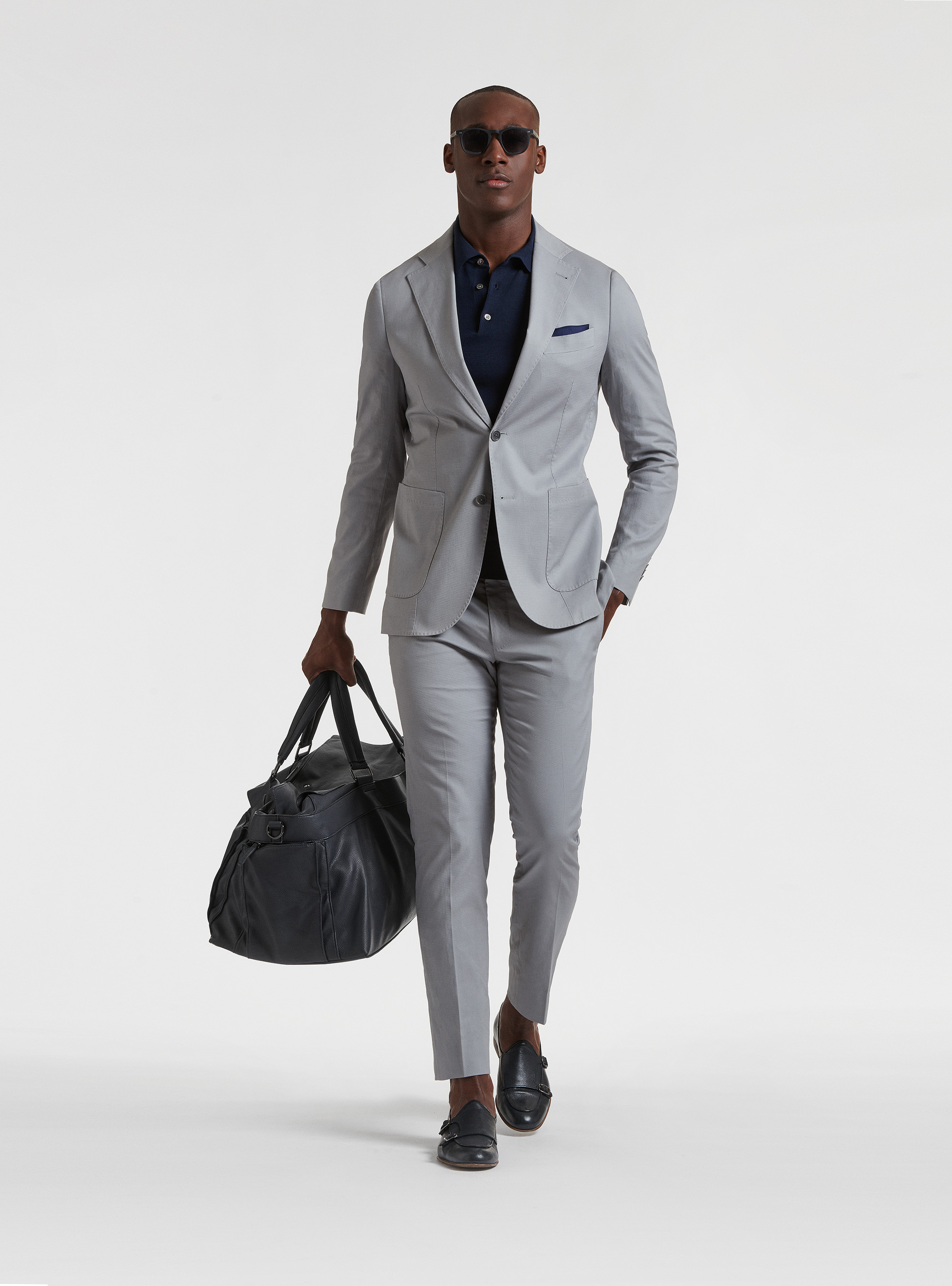 Armoured cotton suit blazer, LIGHT GREY MELANGE