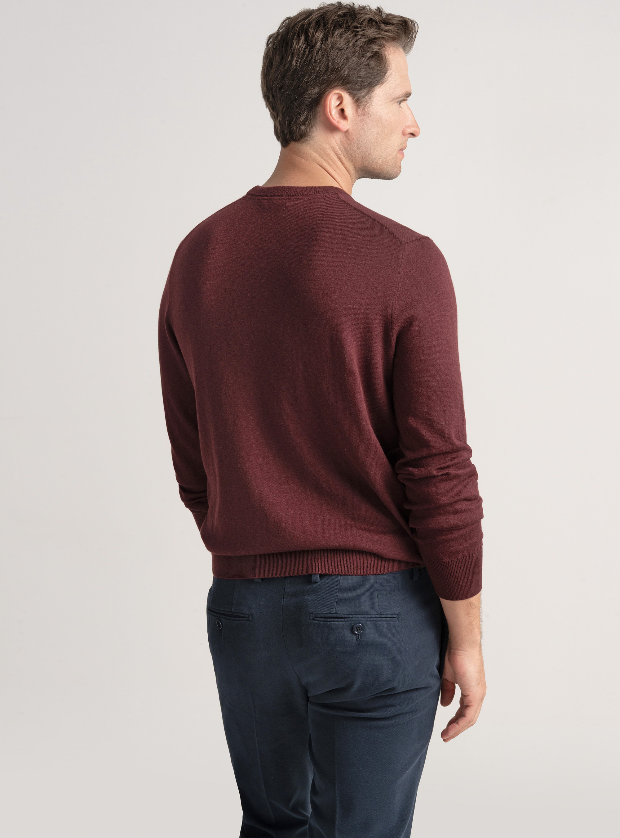Crew-neck sweater in cotton silk and cashmere, BORDEAUX