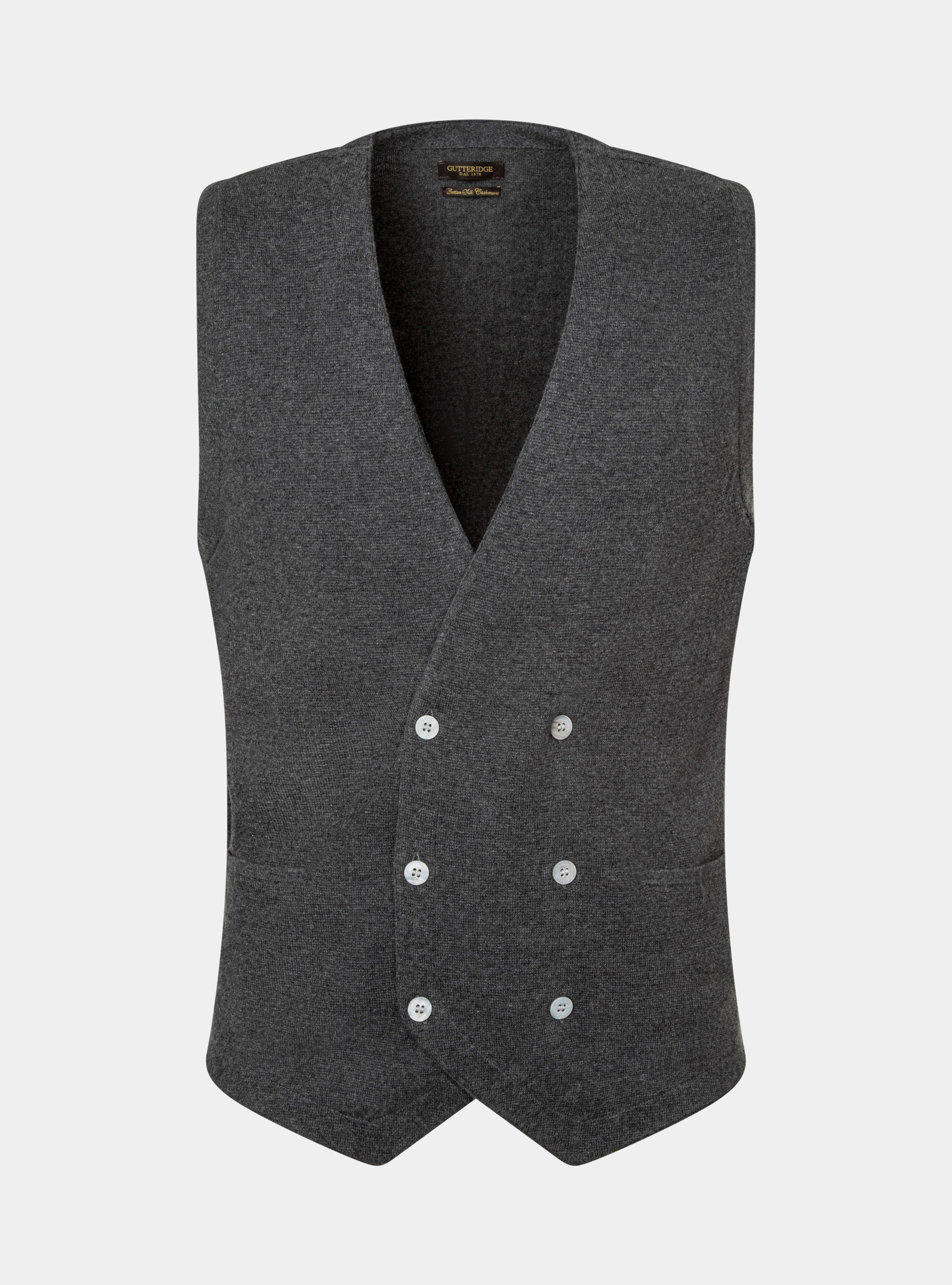 Gilet in maglia doppiopetto in cotone seta e cashmere, ASFALTO