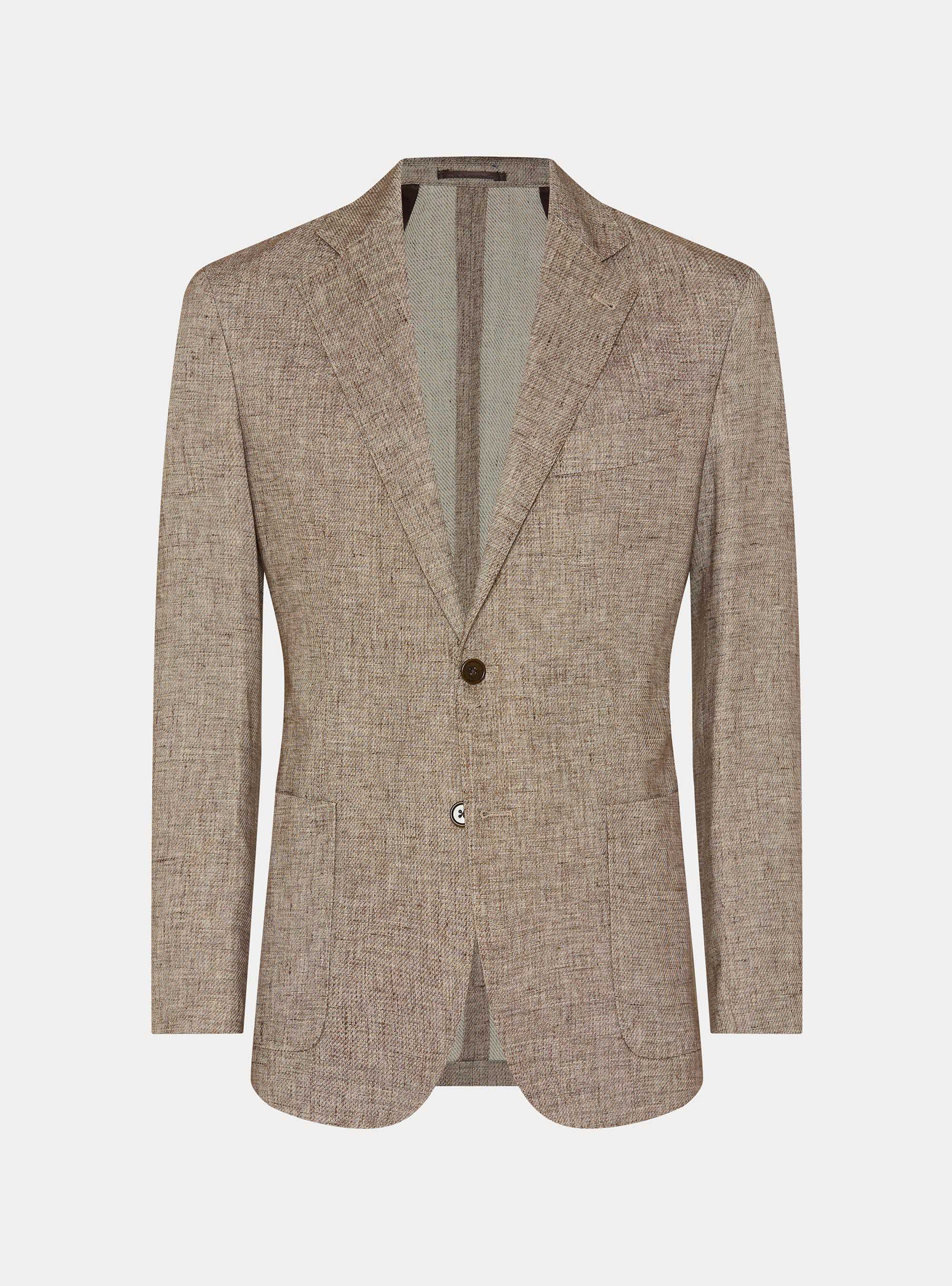 Giacca in cotone e lino fiammato, MARRONE