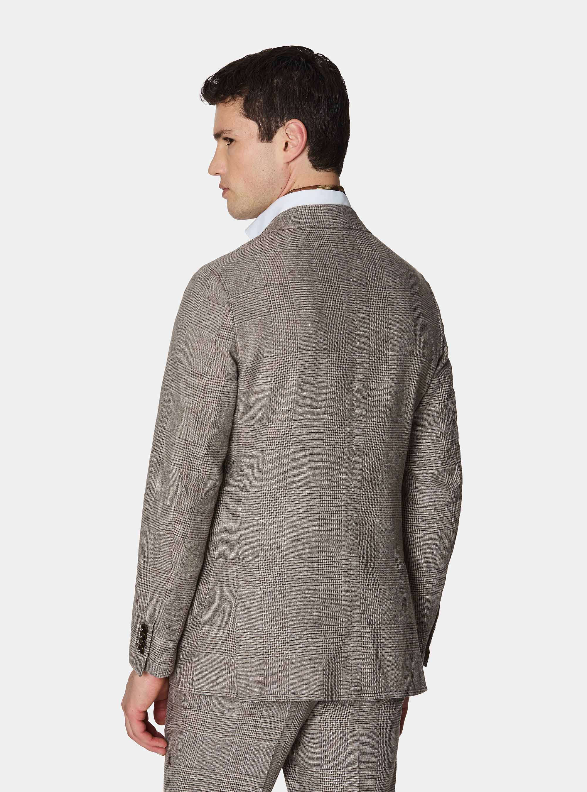 Giacca Principe di Galles in lino e cotone, MARRONE