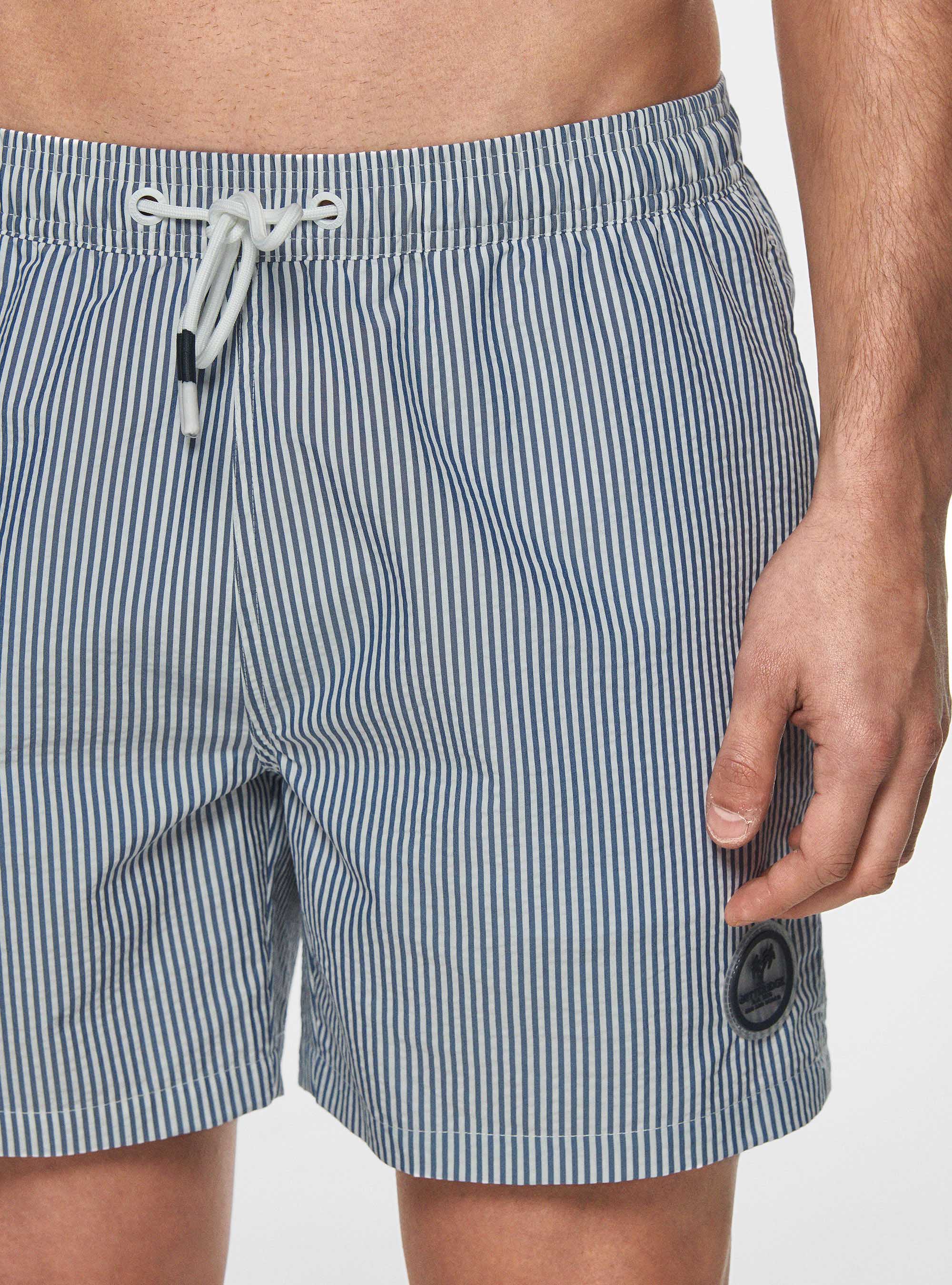 Costume da bagno in seersucker rigato, BLU