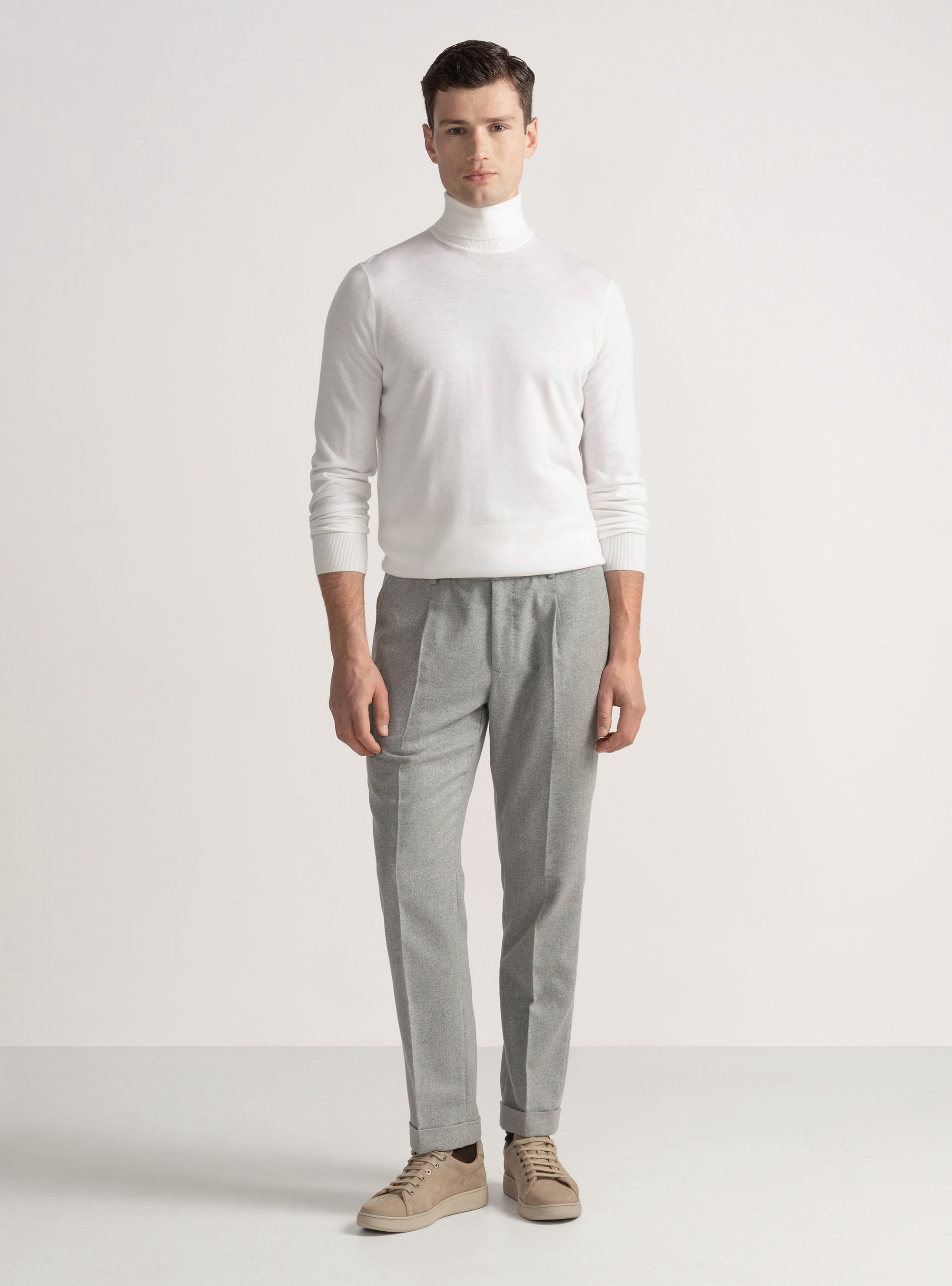 Pantaloni leggeri con pince e coulisse in misto lana, GRIGIO CHIARO