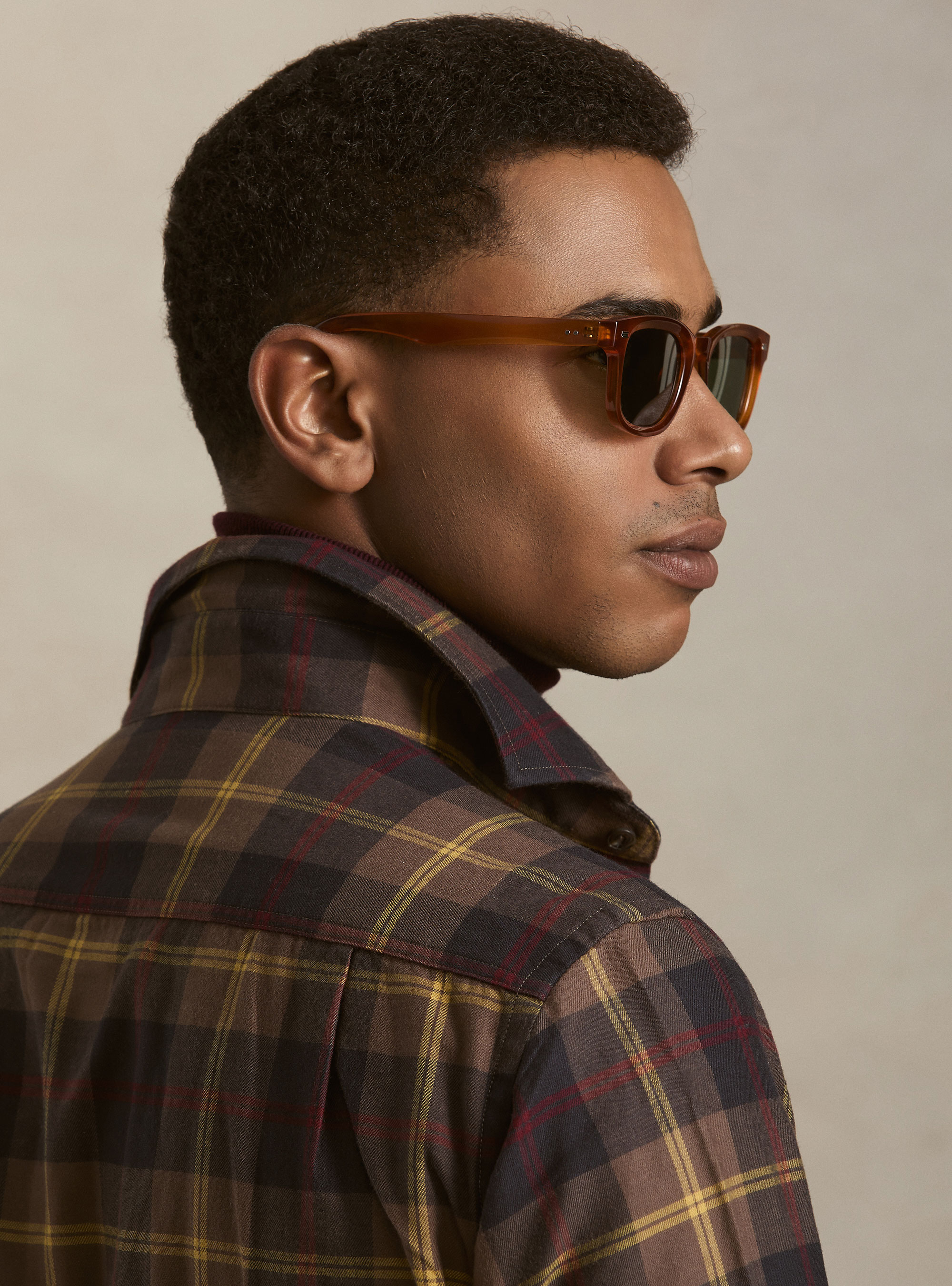 Relaxed-fit checked cotton-blend shirt, BROWN