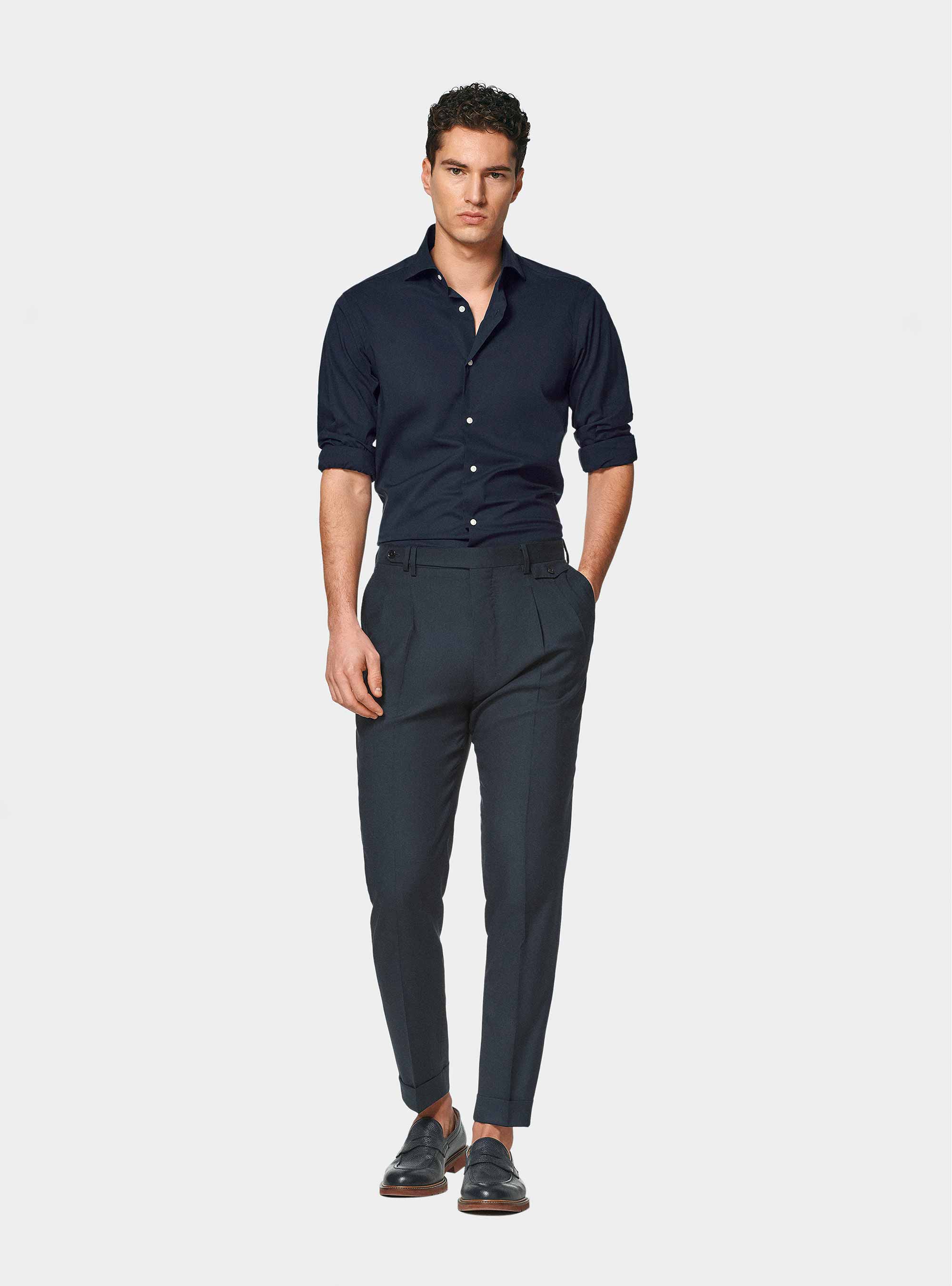 Chemise en popeline stretch, BLEU MARINE