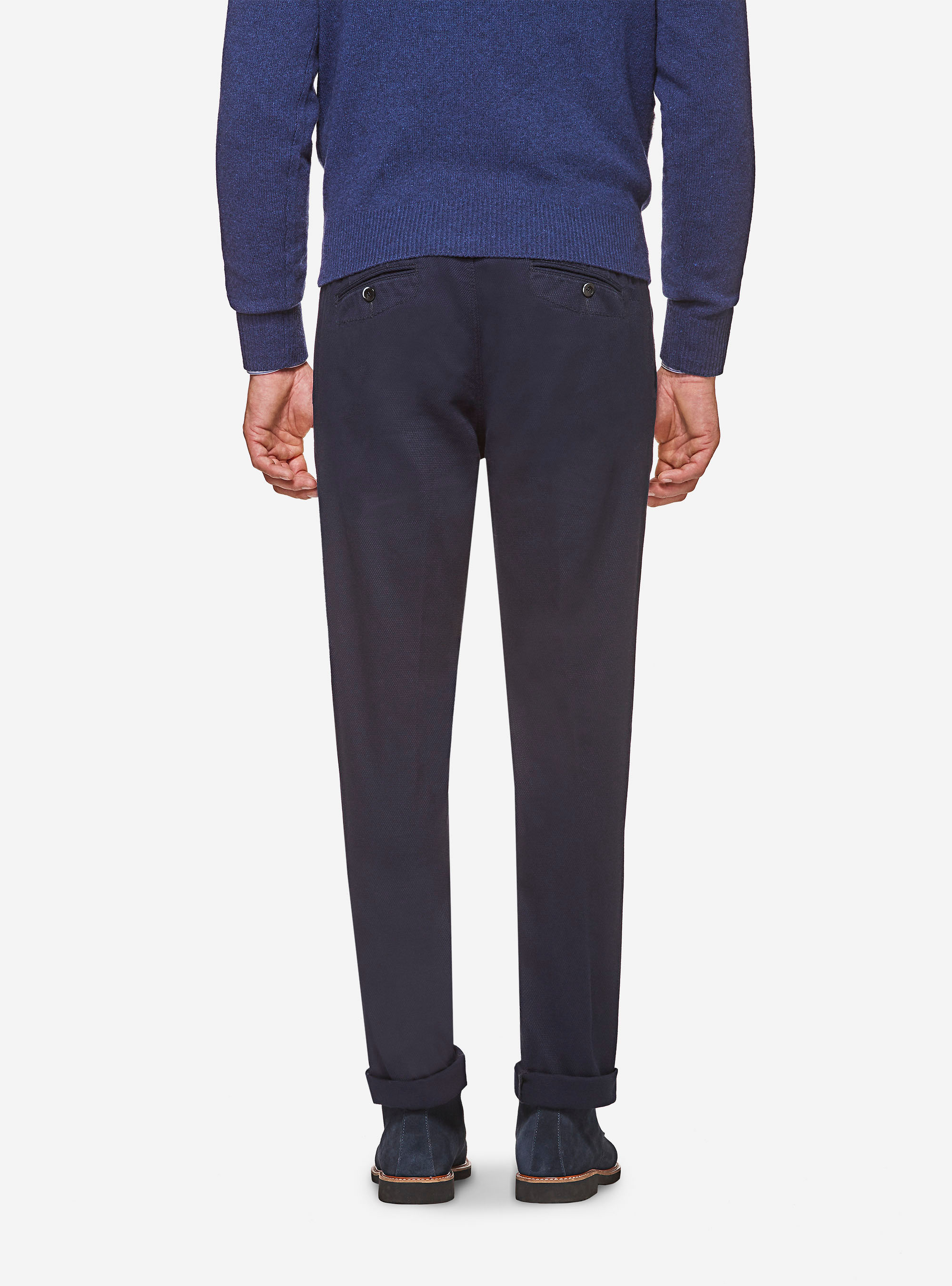 Pantaloni chino slim fit in gabardina armaturata, BLU NAVY