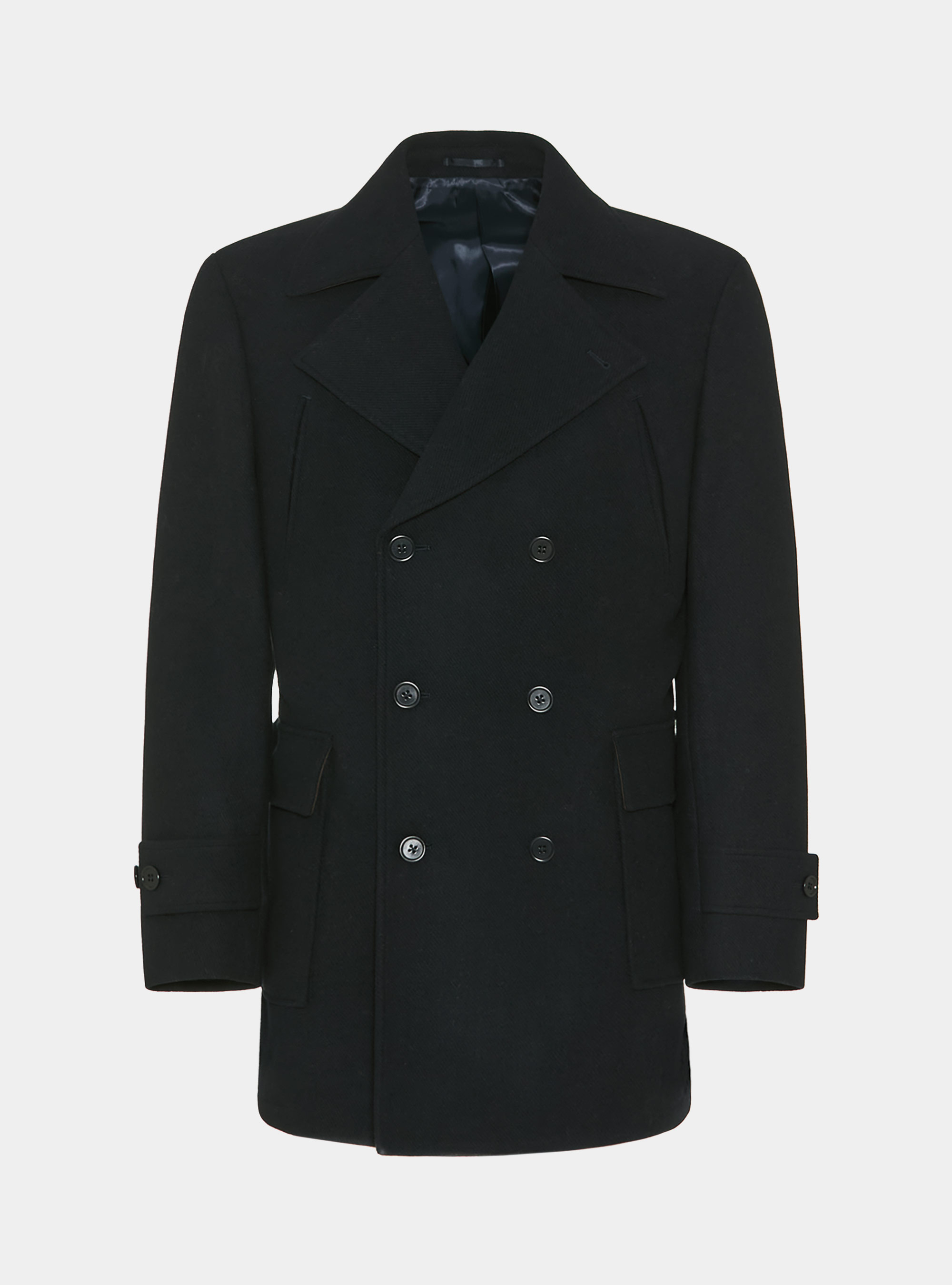 Peacoat in misto lana con tasche a toppa, BLU NAVY