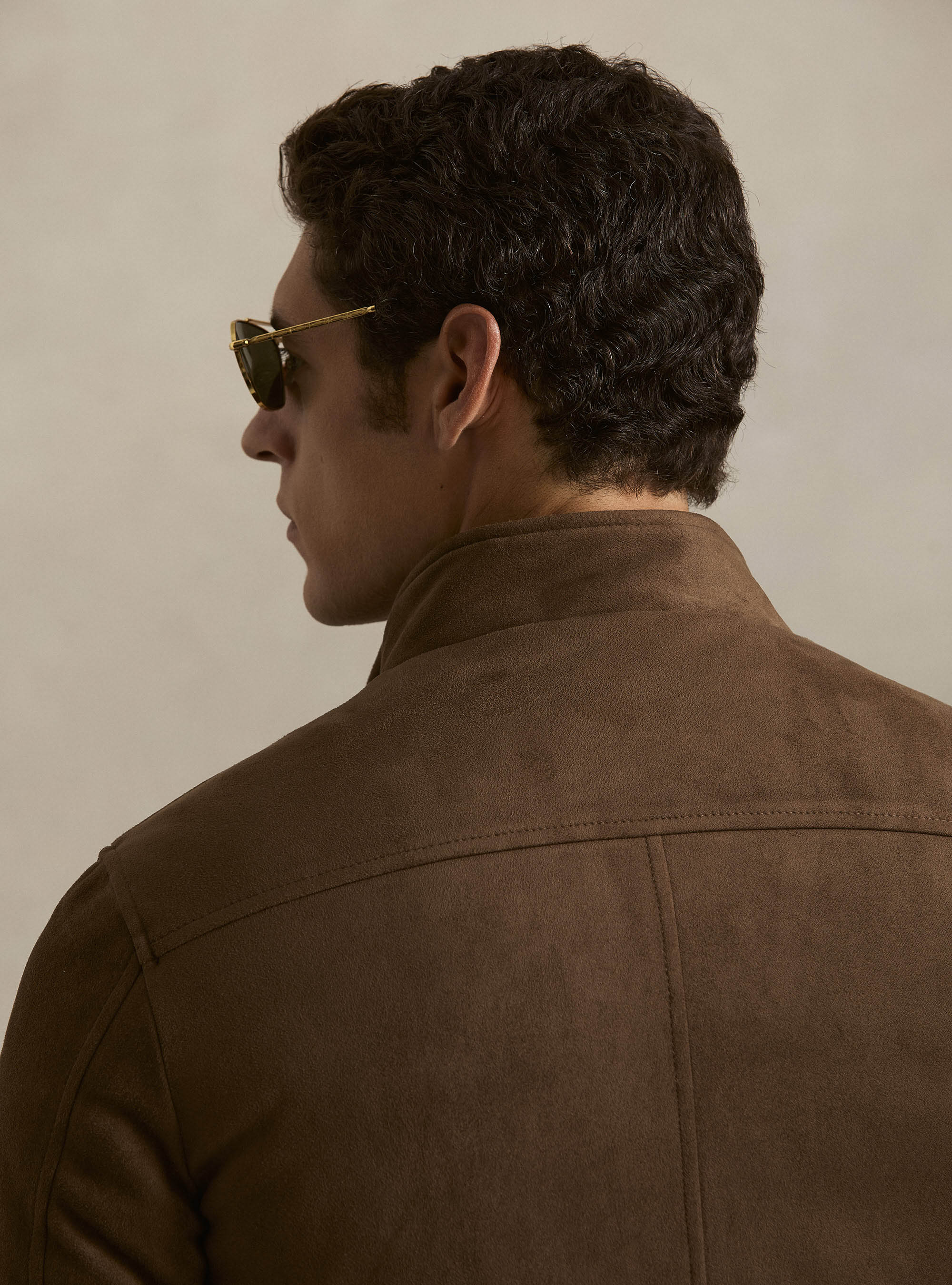 Suede-effect padded jacket, BROWN