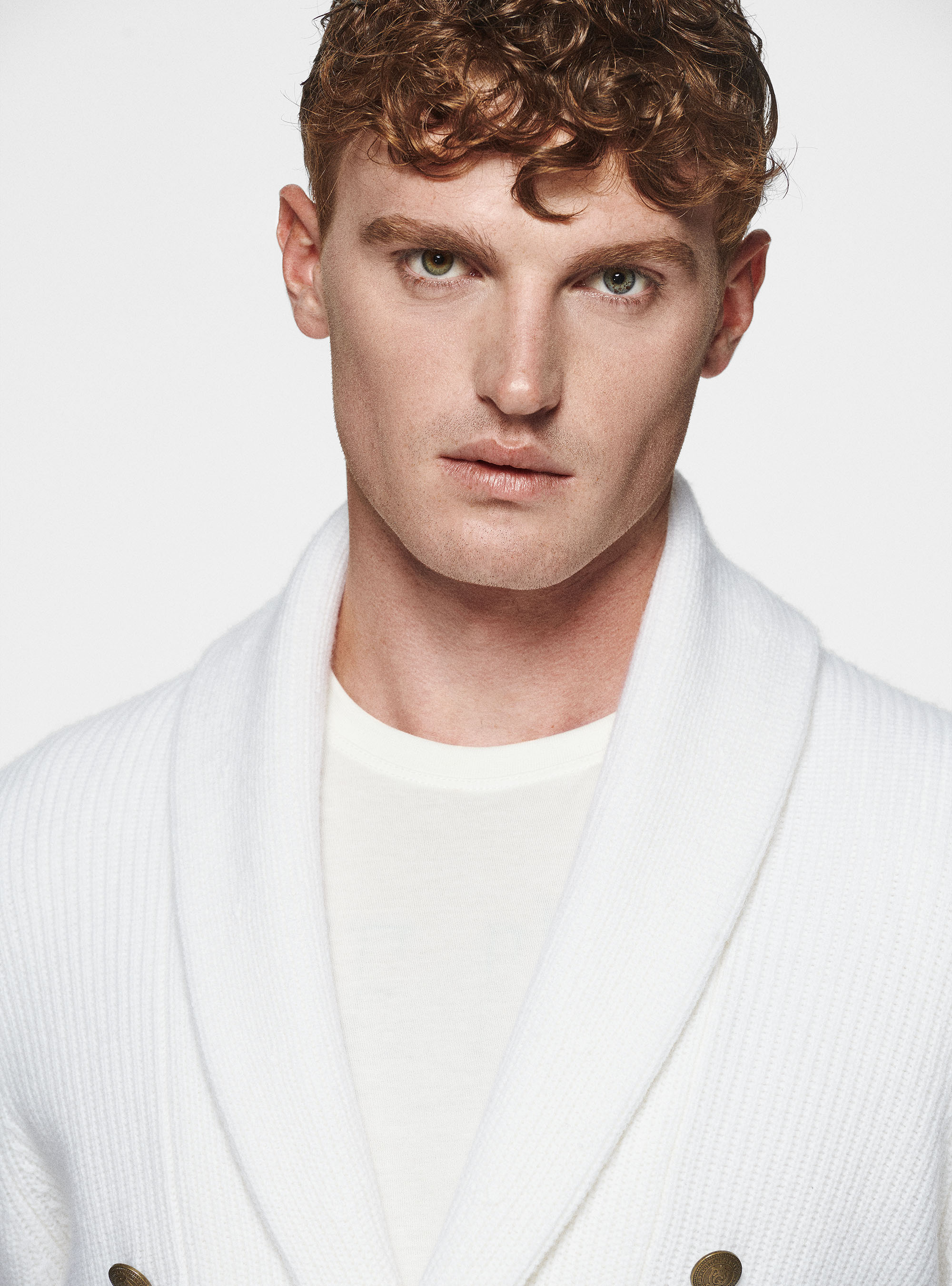 Veste en tricot côtelé de laine mérinos, BLANC