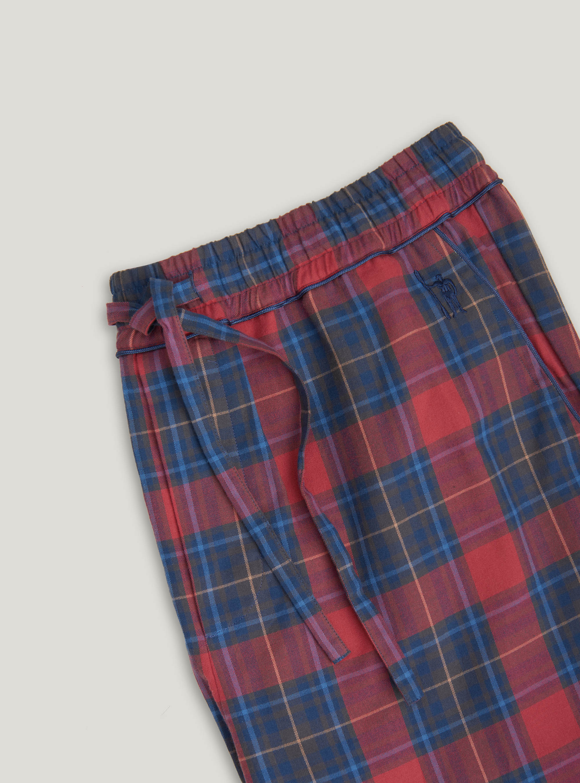 Tartan cotton flannel long trousers, NAVY BLUE