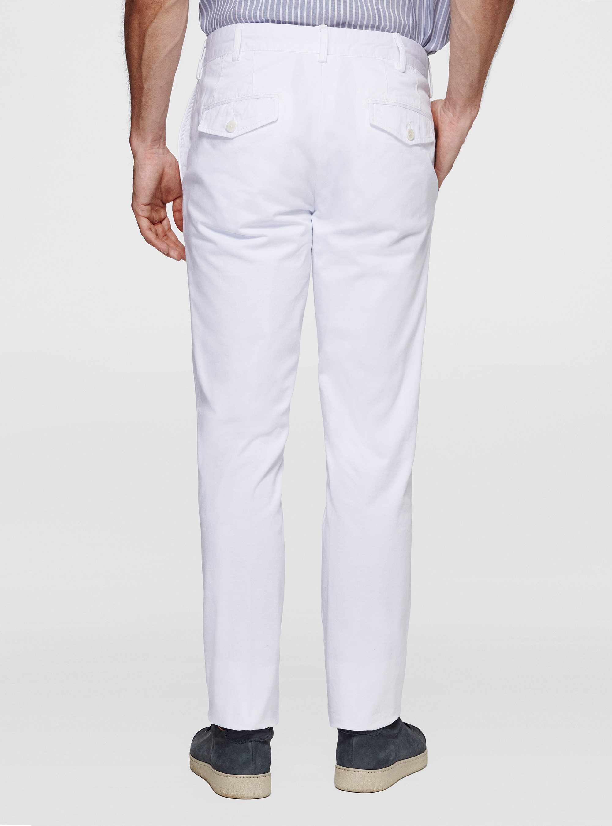 Pantal&oacute;n slim fit de sarga el&aacute;stica, BLANCO