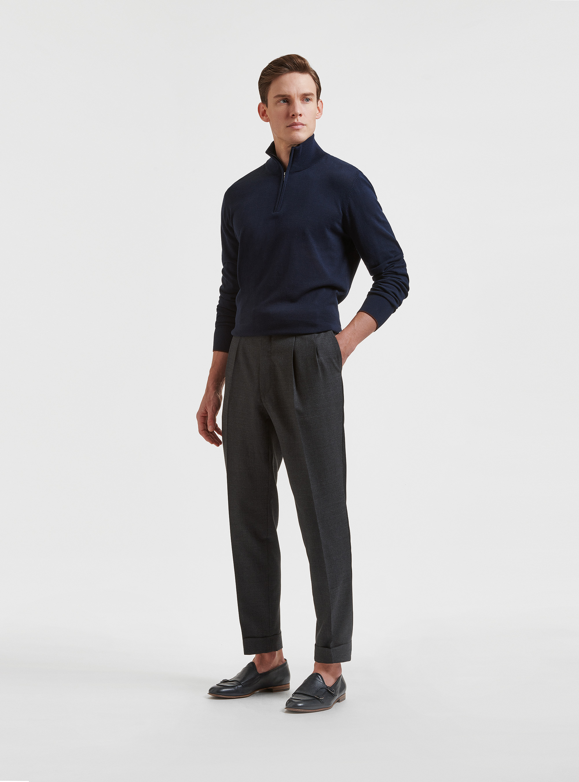 Pantaloni con pince in pura lana Vitale Barberis Canonico, ASFALTO