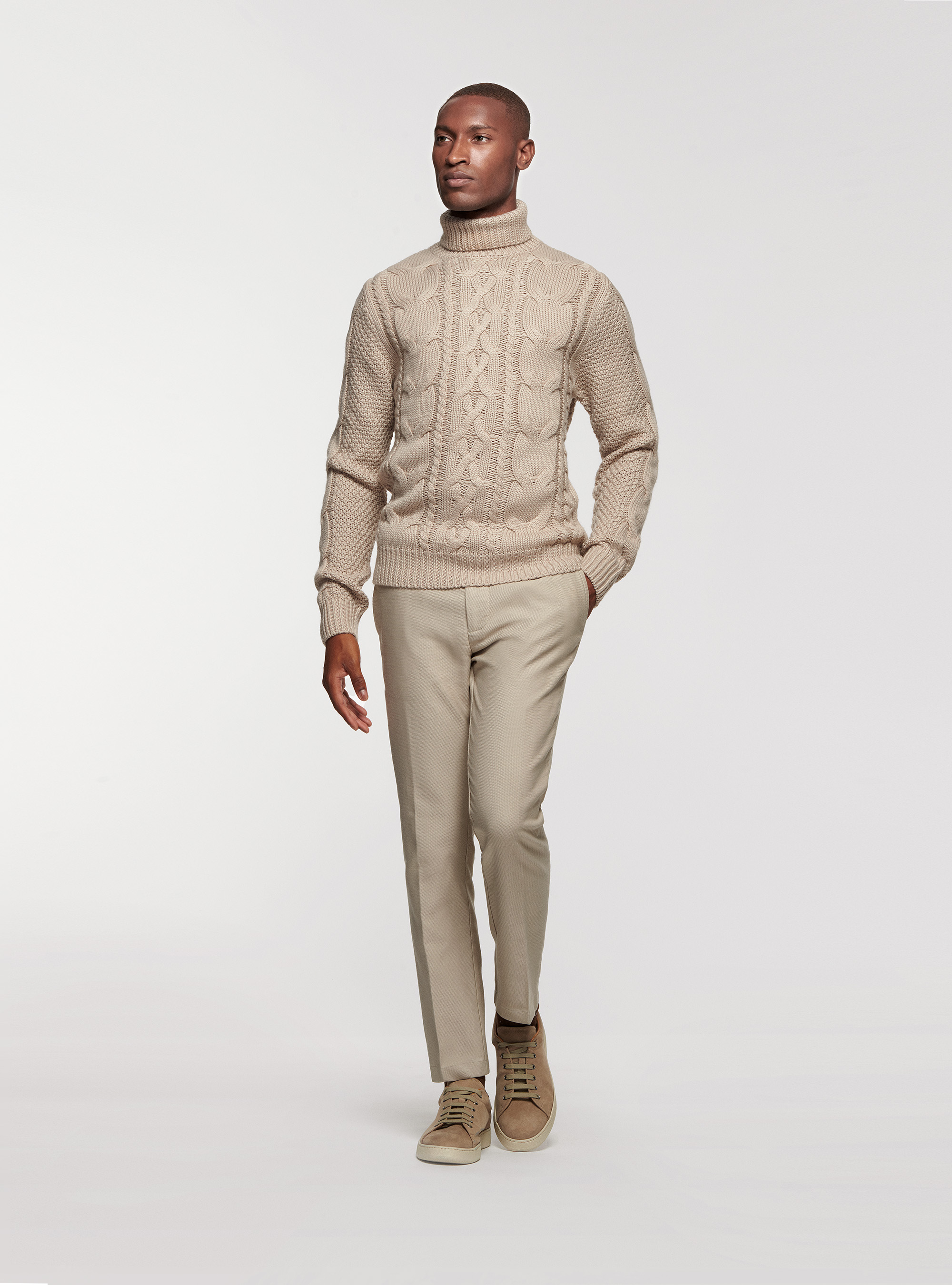 Pantaloni chino slim fit in cotone armaturato, ECRU