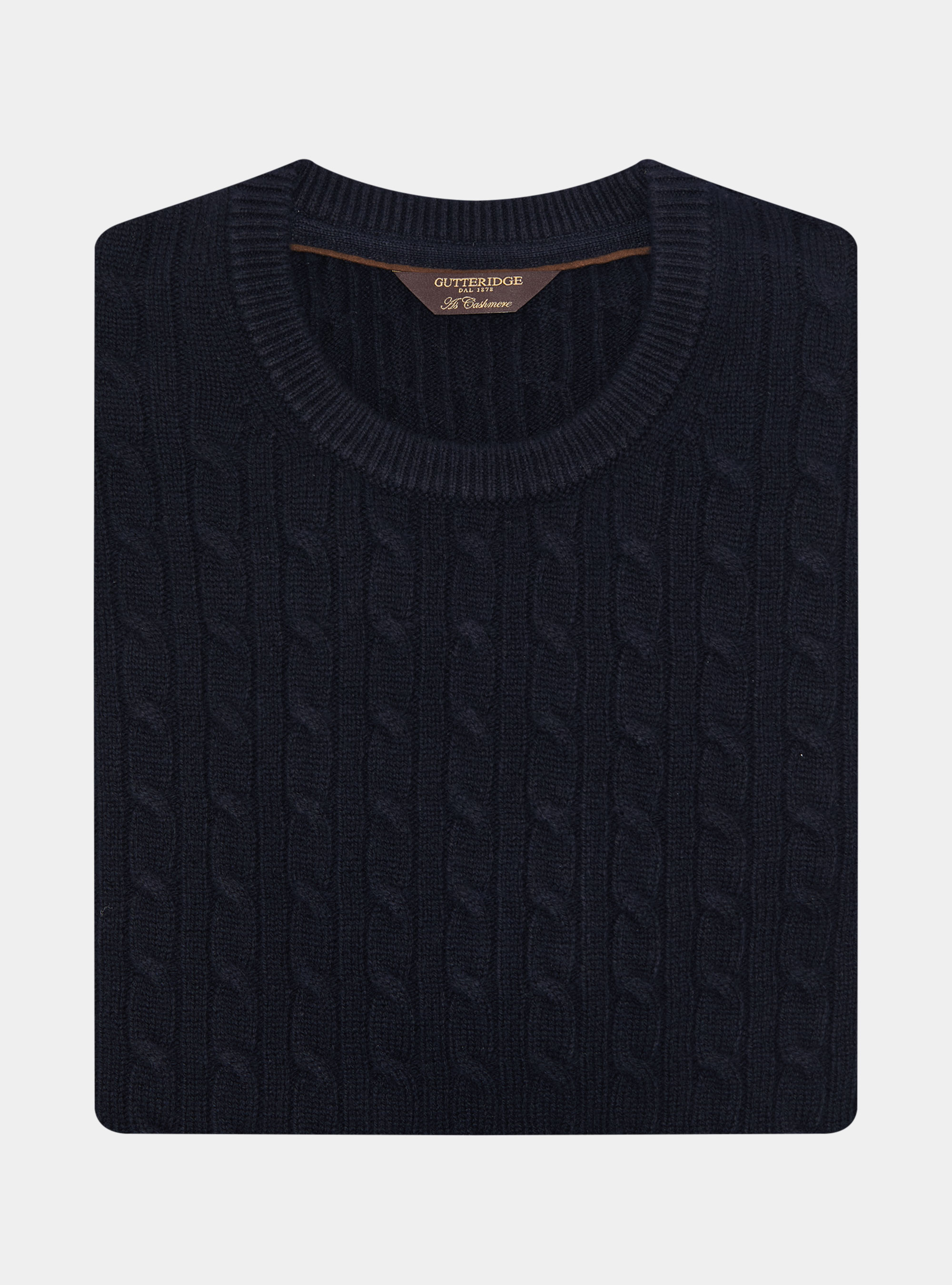 Girocollo in maglia con treccia in lana cashmere, BLU NAVY