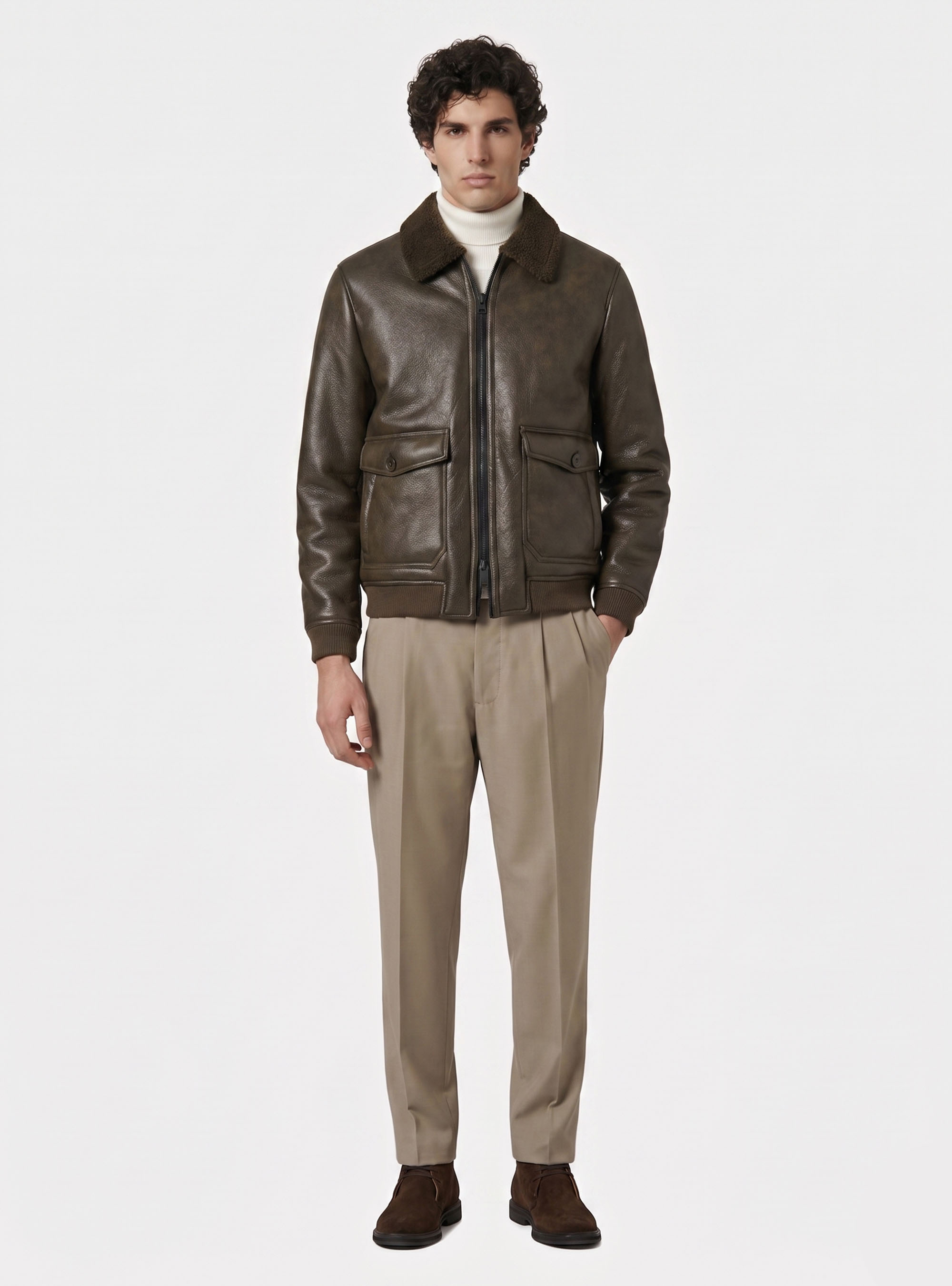 Faux leather bomber jacket with large pockets, MILITARE 0609C
