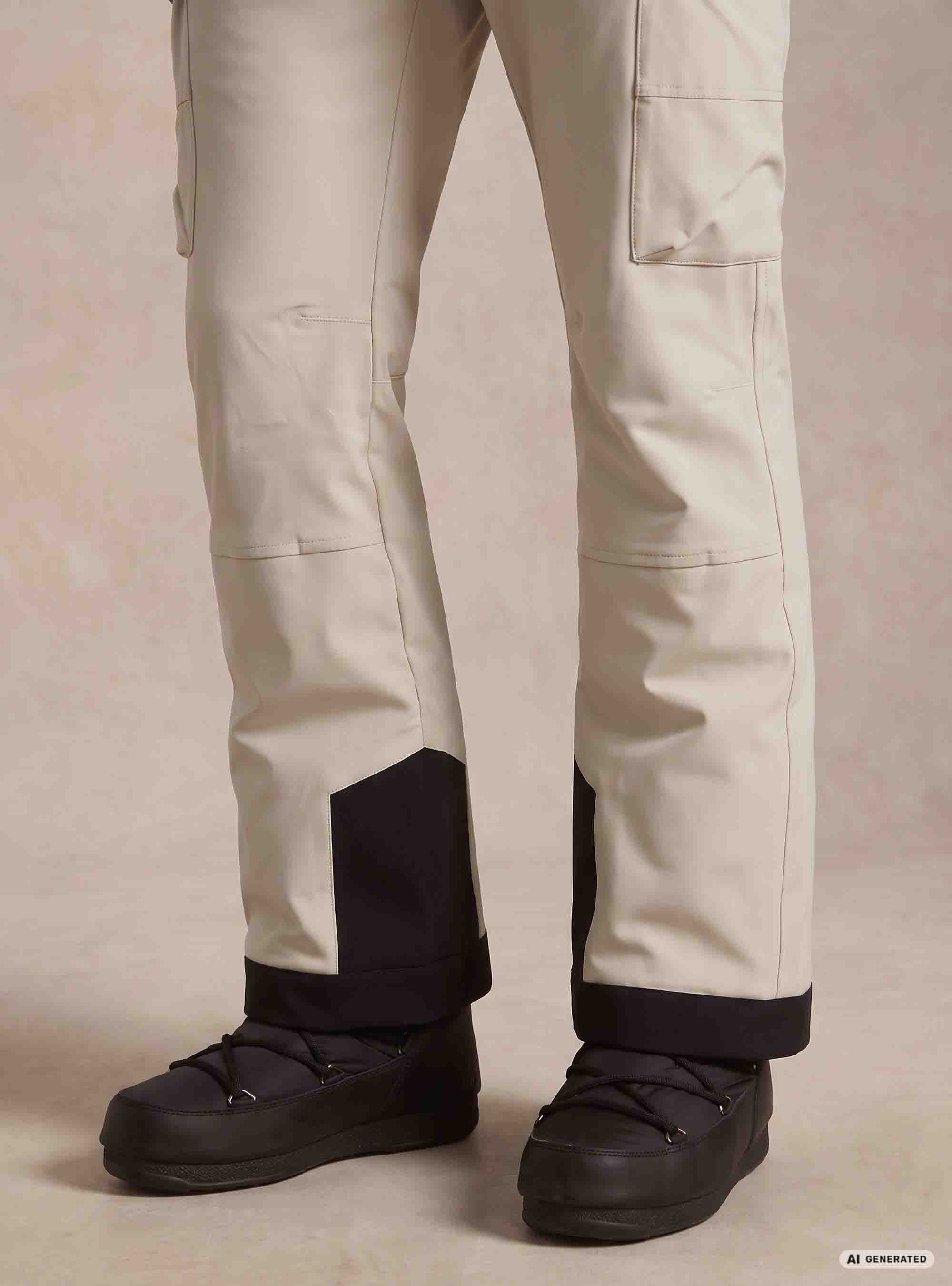 Pantaloni da sci con tasconi e bretelle, PANNA