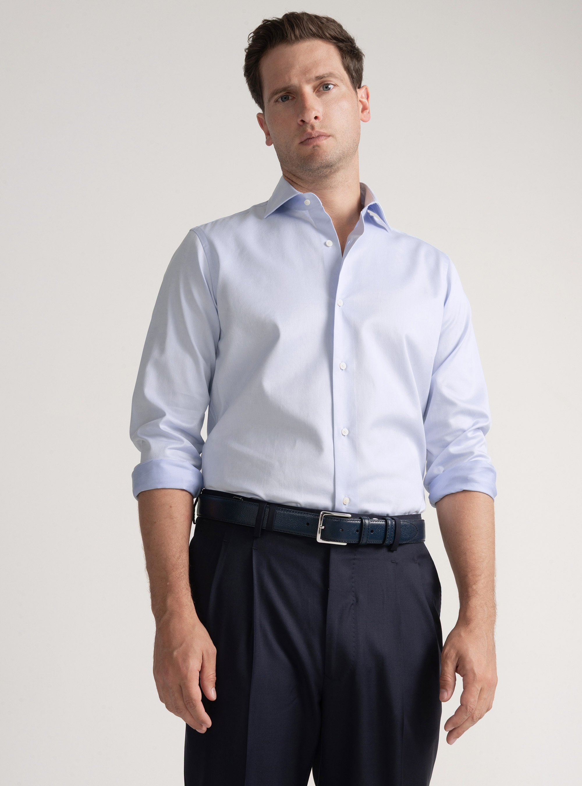 Camicia in twill di cotone, AZZURRO