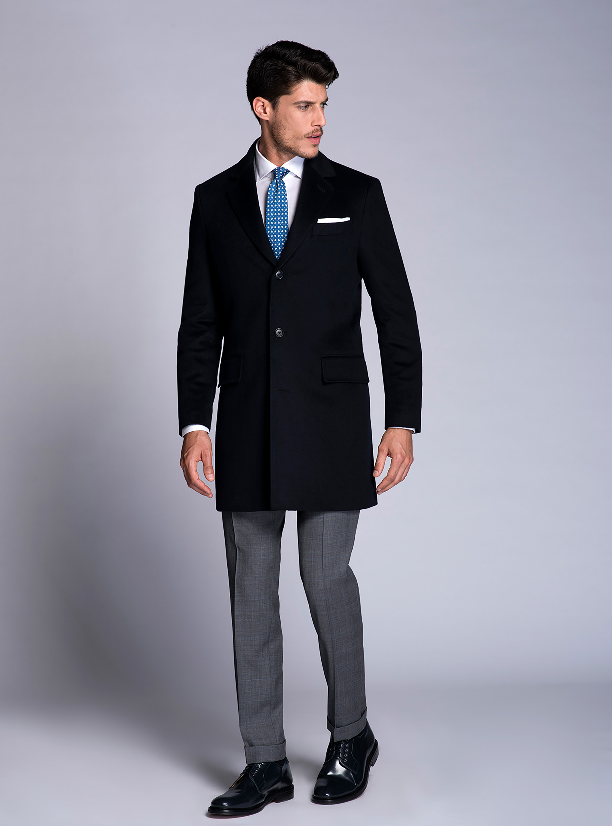 Einreihiger Mantel 100% Kaschmir, NAVY 0218C