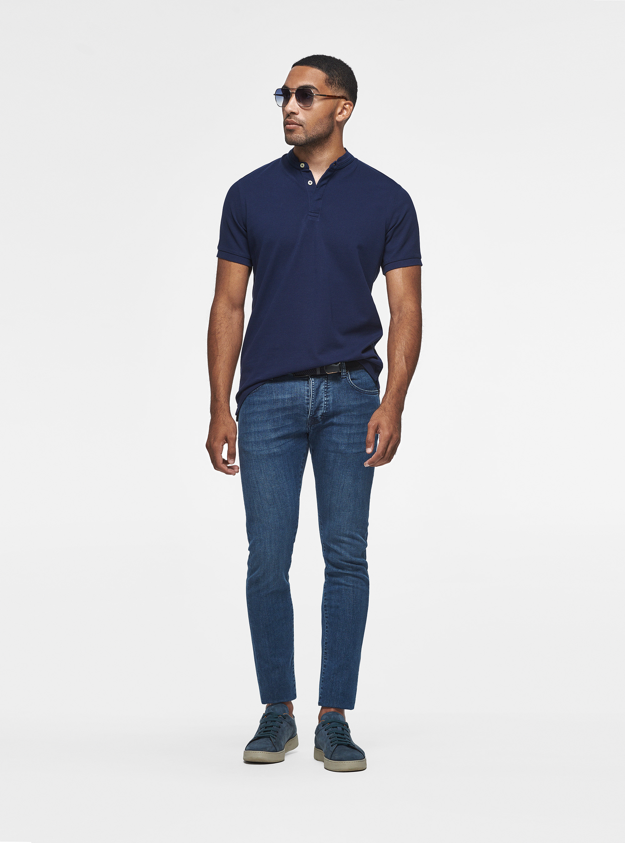 Polo cor&eacute;en en piqu&eacute;, BLEU