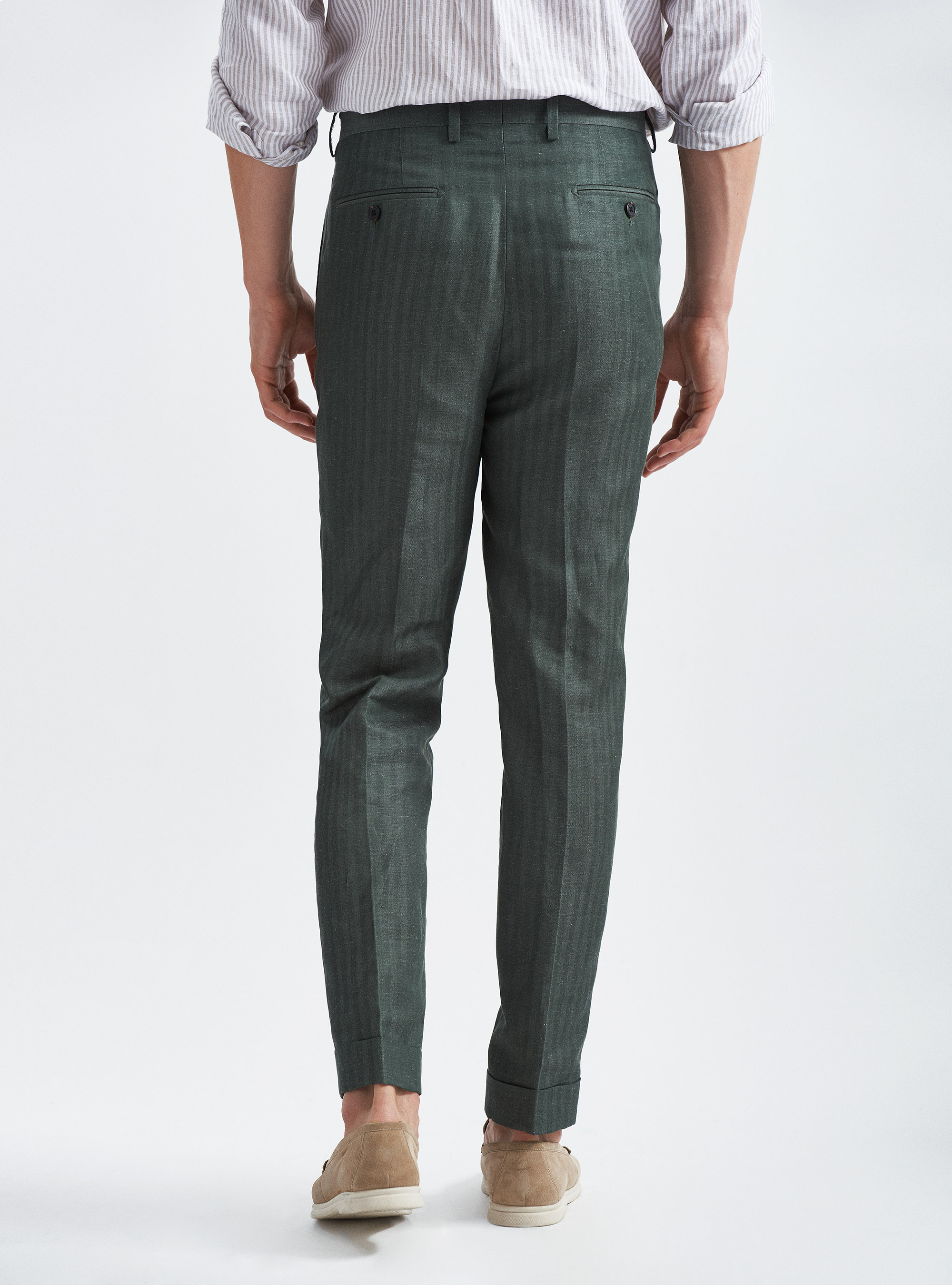 Pantaloni per abito in misto lino, 0609C MILITARE