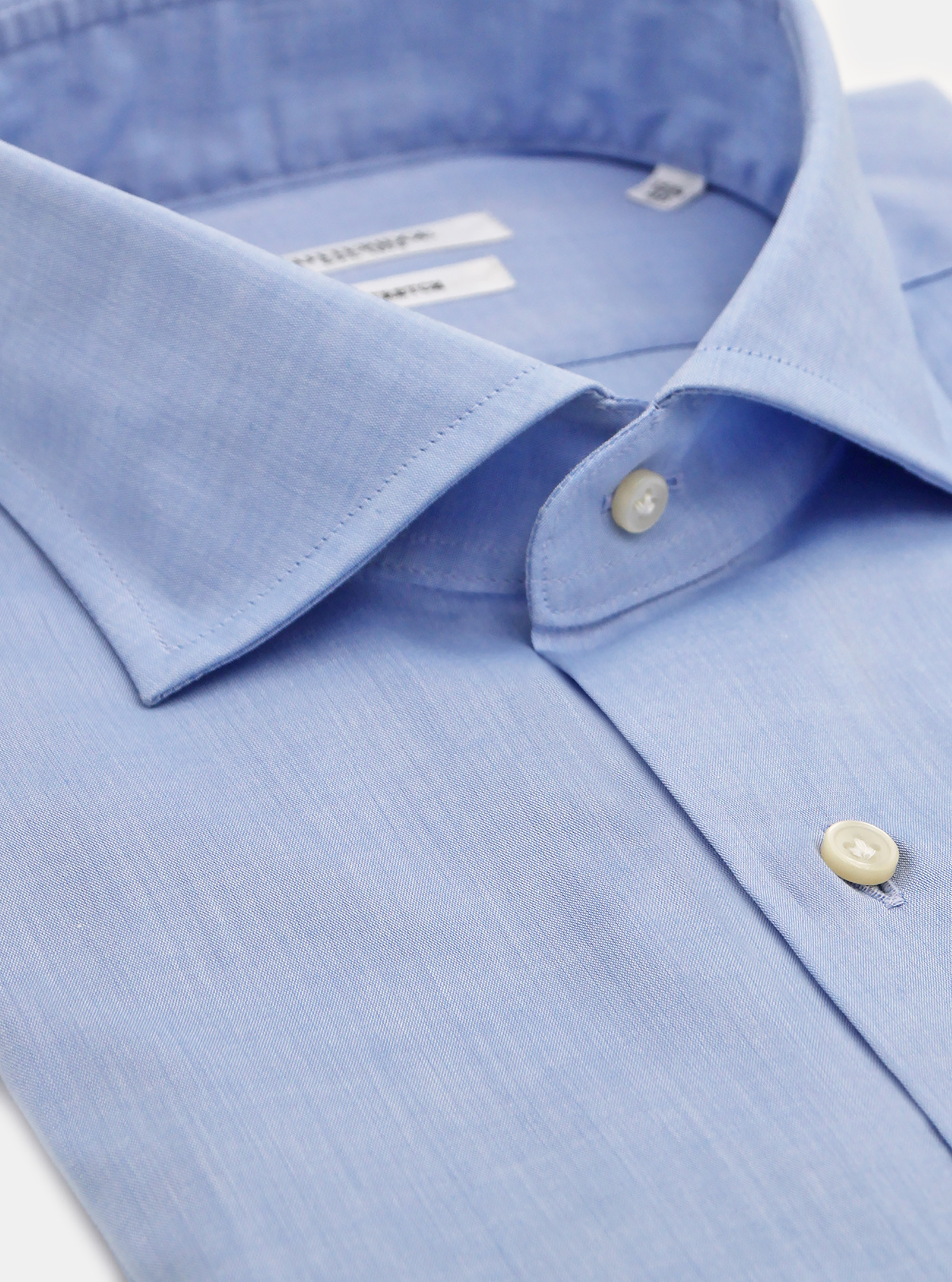 Stretch poplin French collar shirt, LIGHT BLUE
