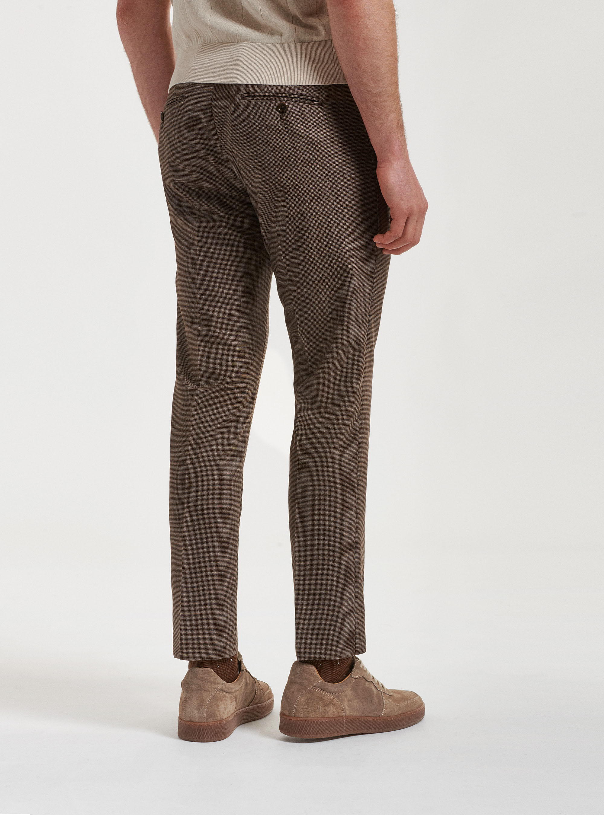 Pantaloni per abito in pura lana pied de poule, MARRONE