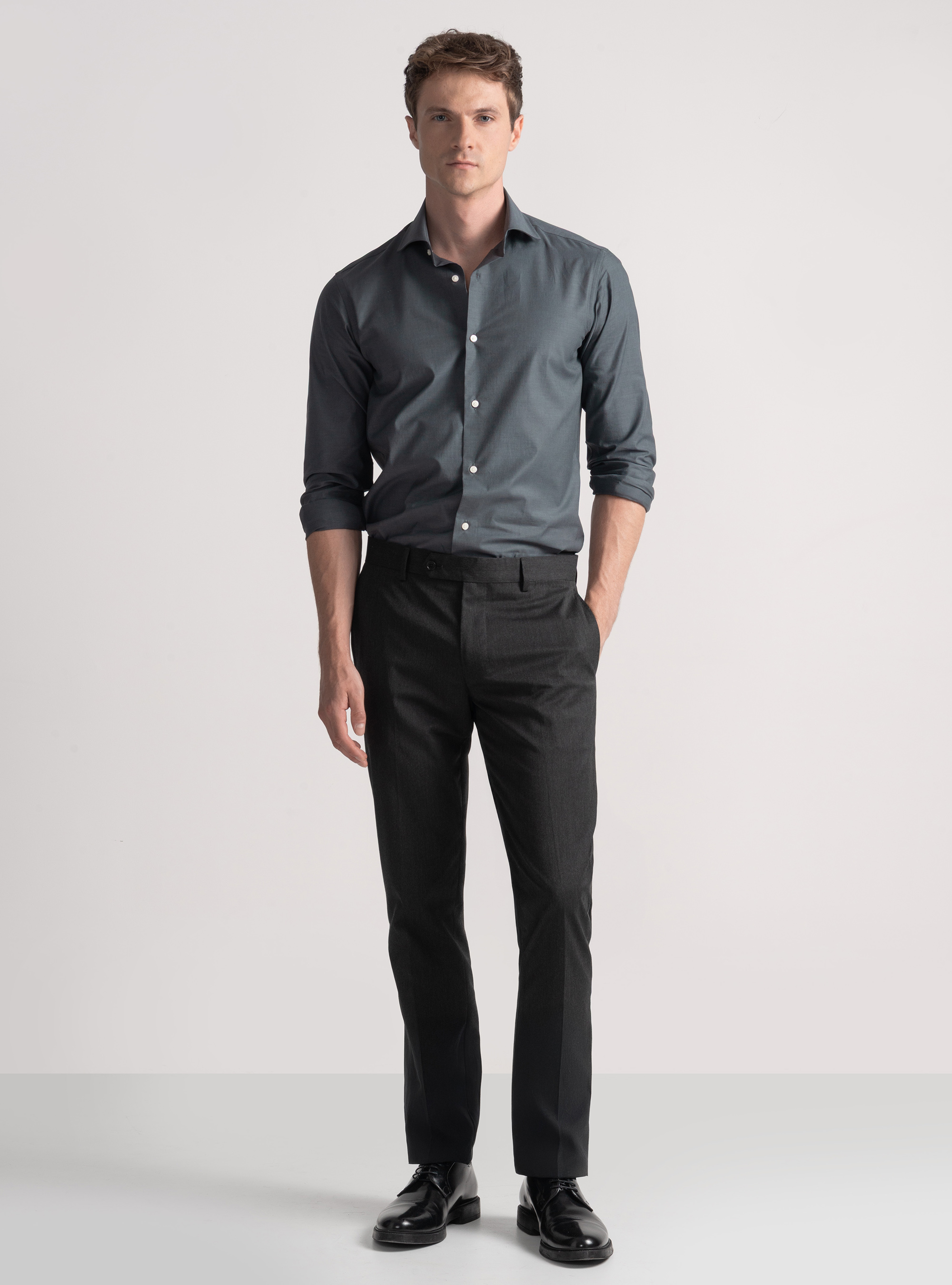 Cotton poplin stretch shirt, GREY