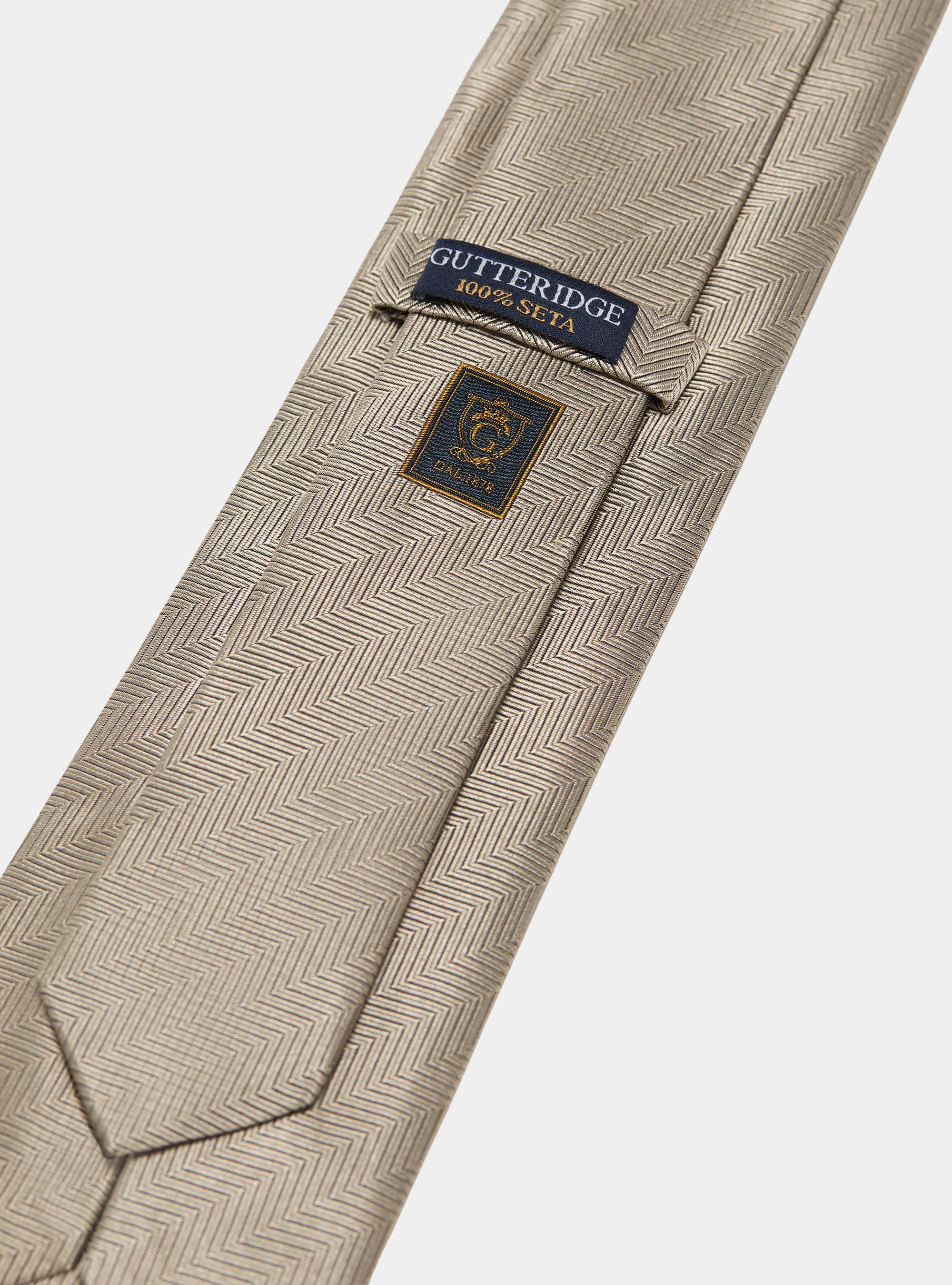 Cravatta herringbone in seta, ECRU