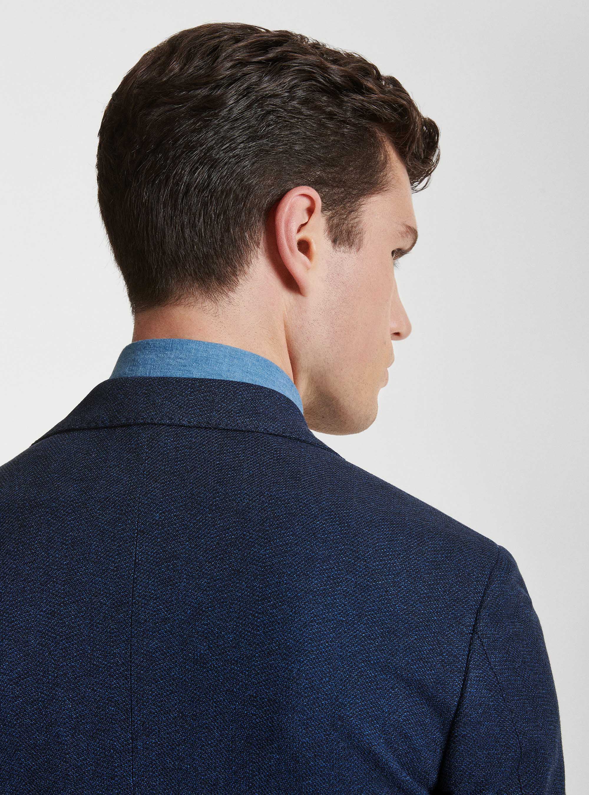 Giacca spigata in jersey di cotone, BLU NAVY