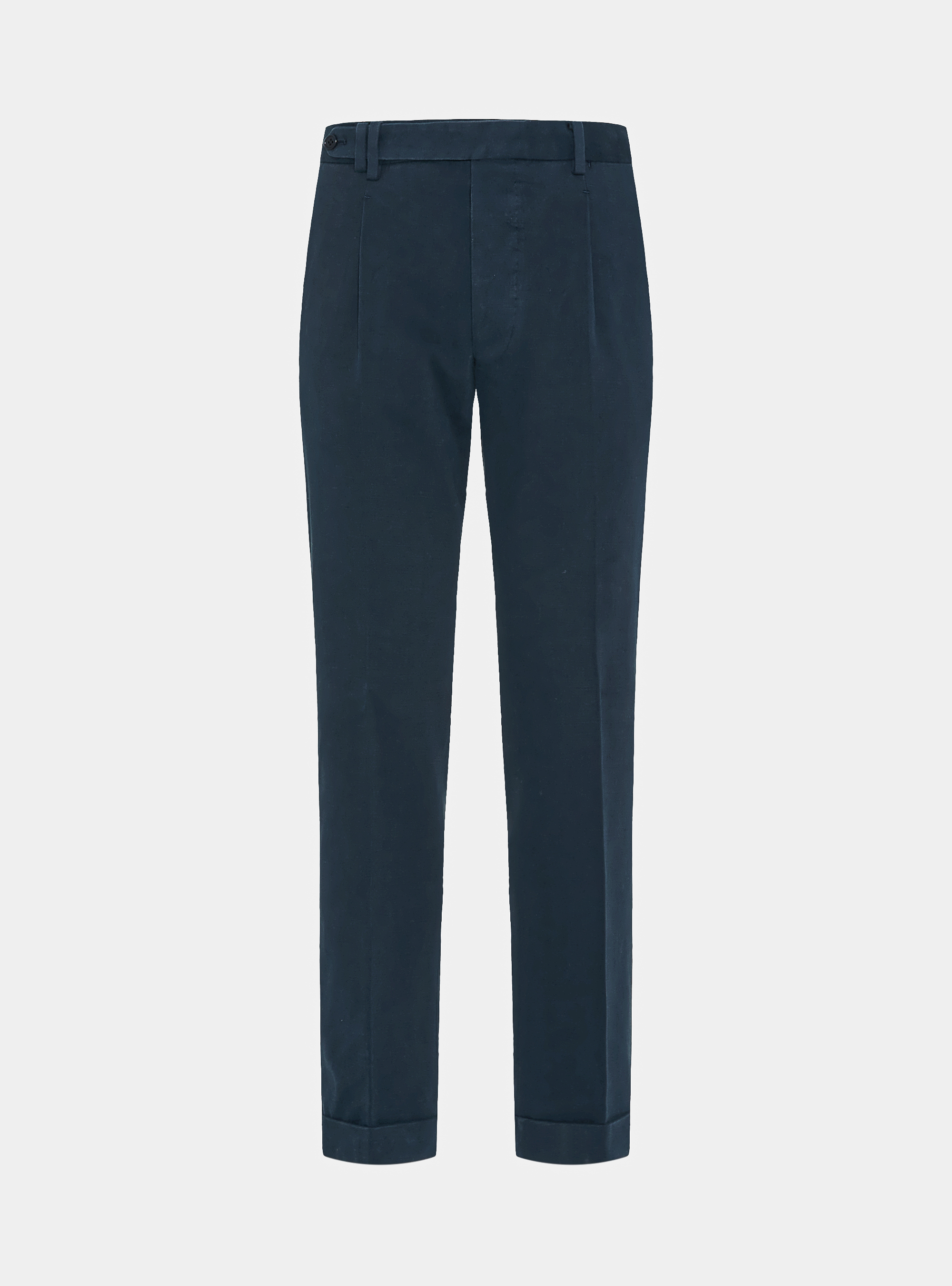 Pantalón de pinzas de sarga de algodón y cachemira, AZUL MARINO