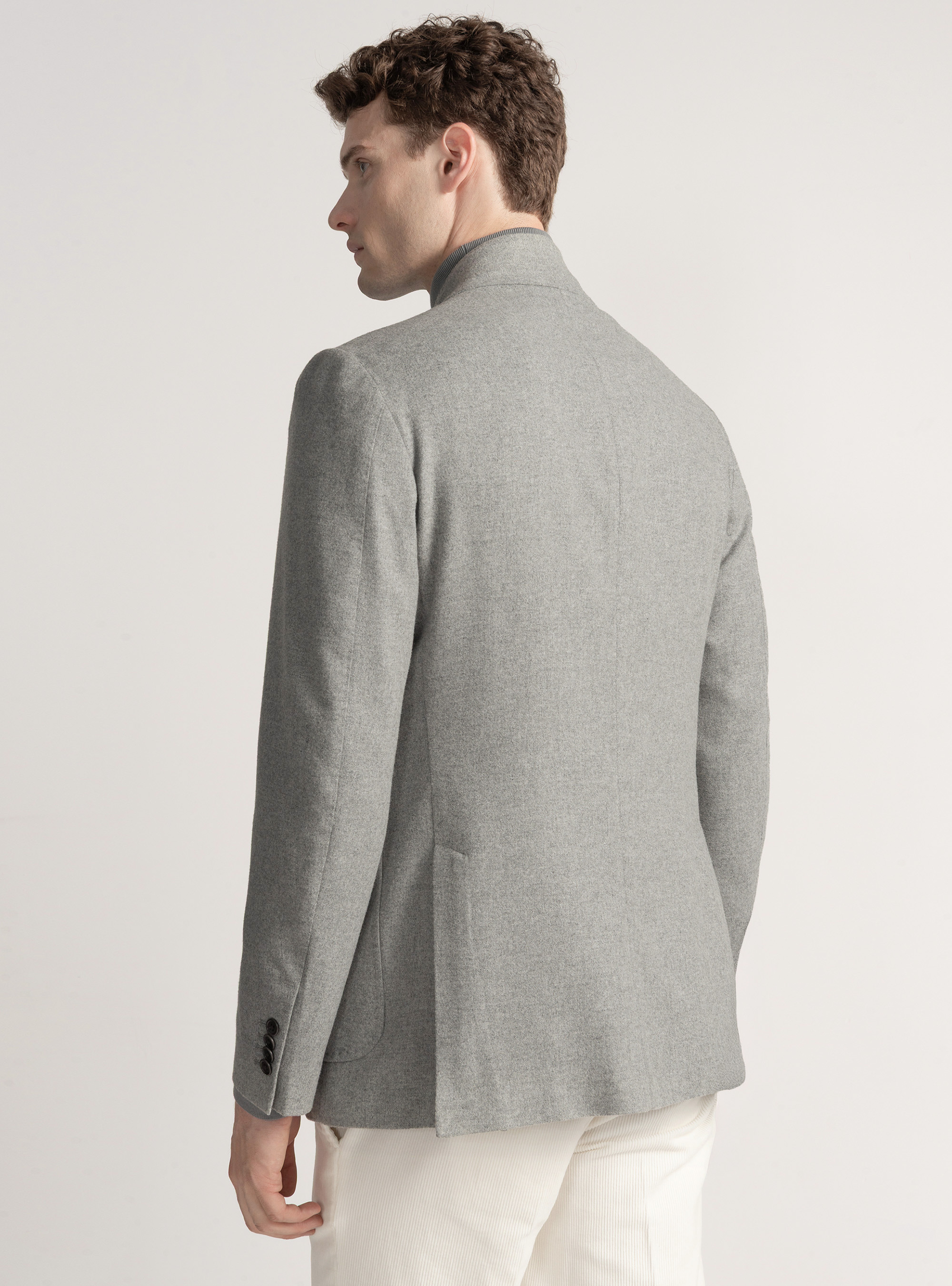 Giacca coreana in flanella di lana leggera, GRIGIO CHIARO