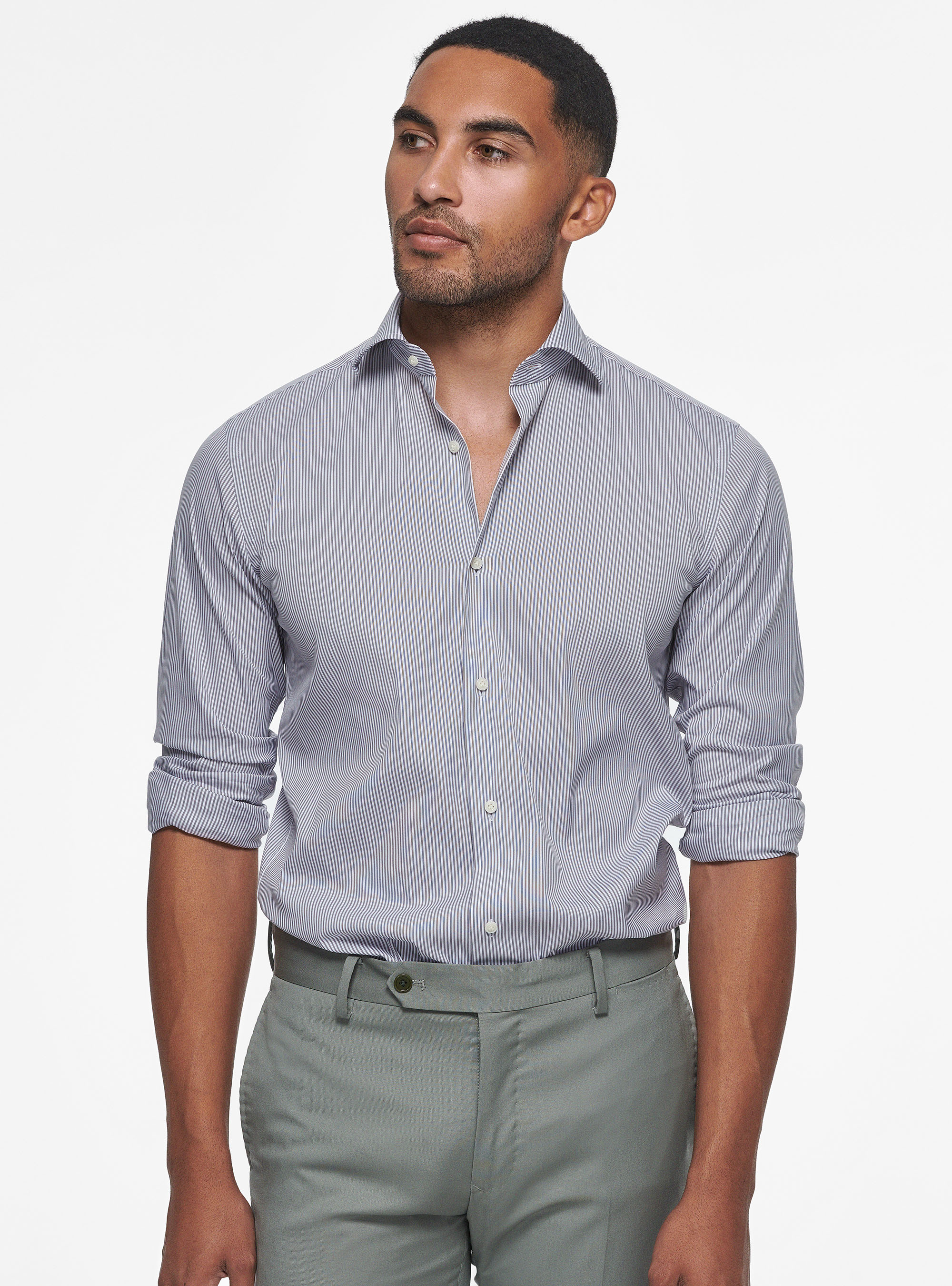 Camicia a righe popeline stretch, GRIGIO CHIARO MELANGE