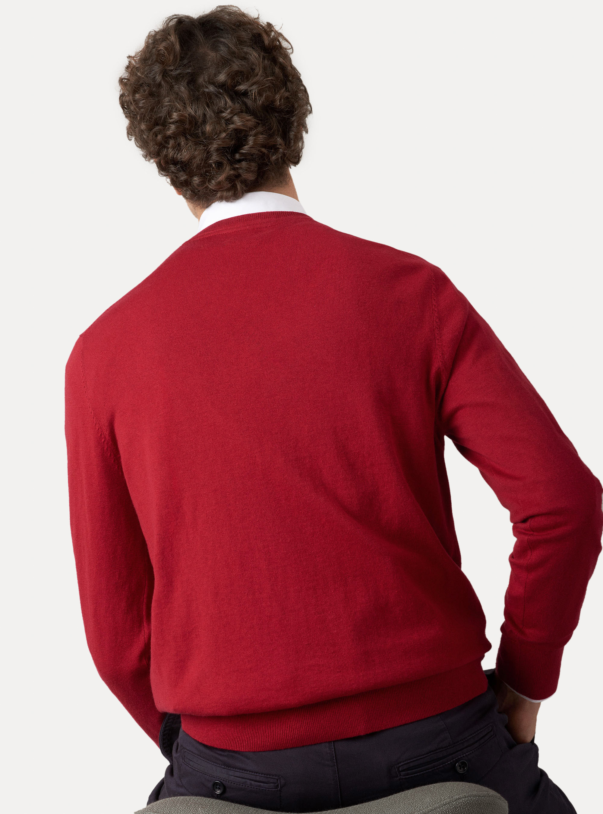 Maglia scollo a V in cotone seta e cashmere, ROSSO