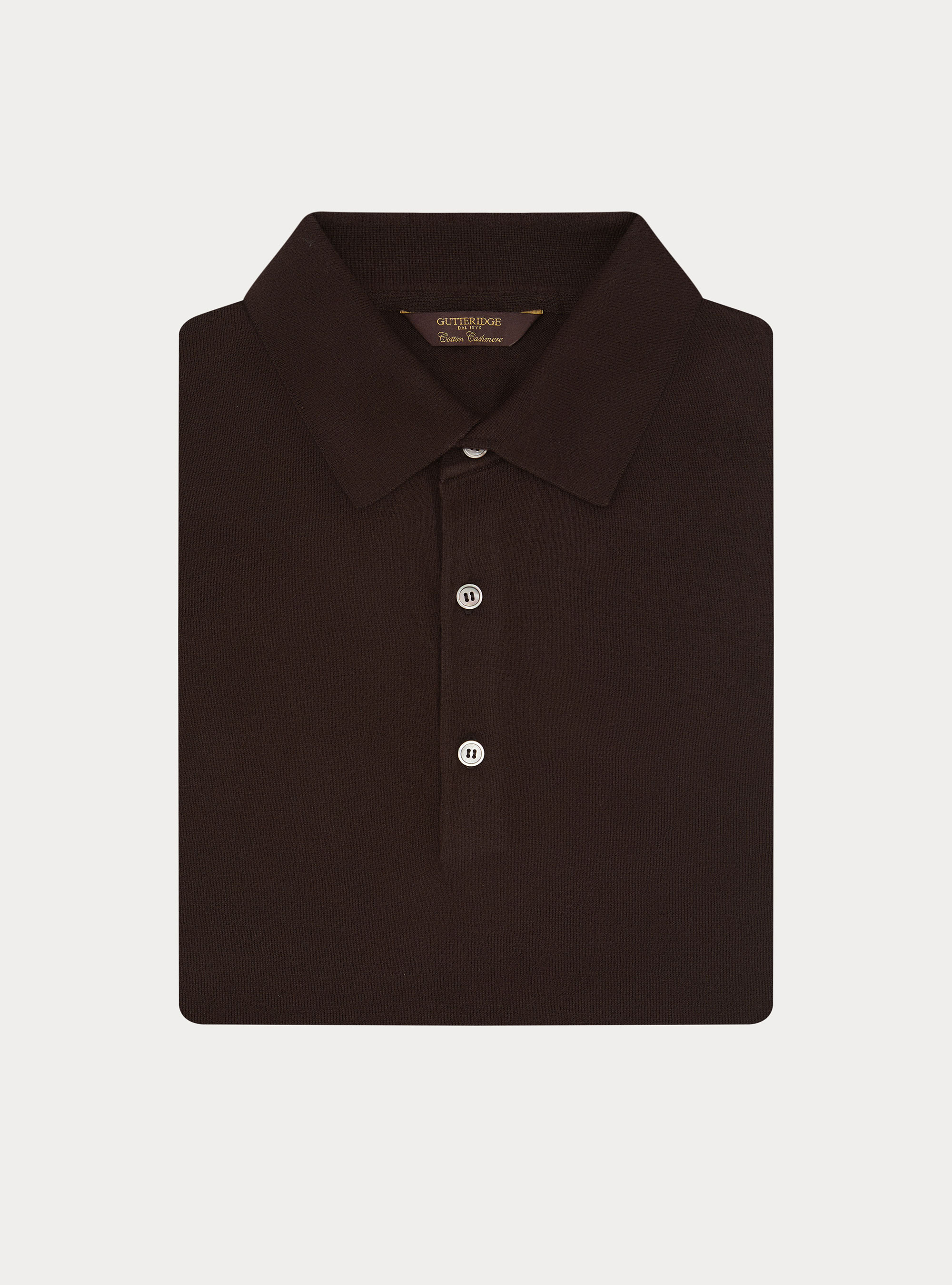 Polo in maglia di cotone e cashmere, MARRONE