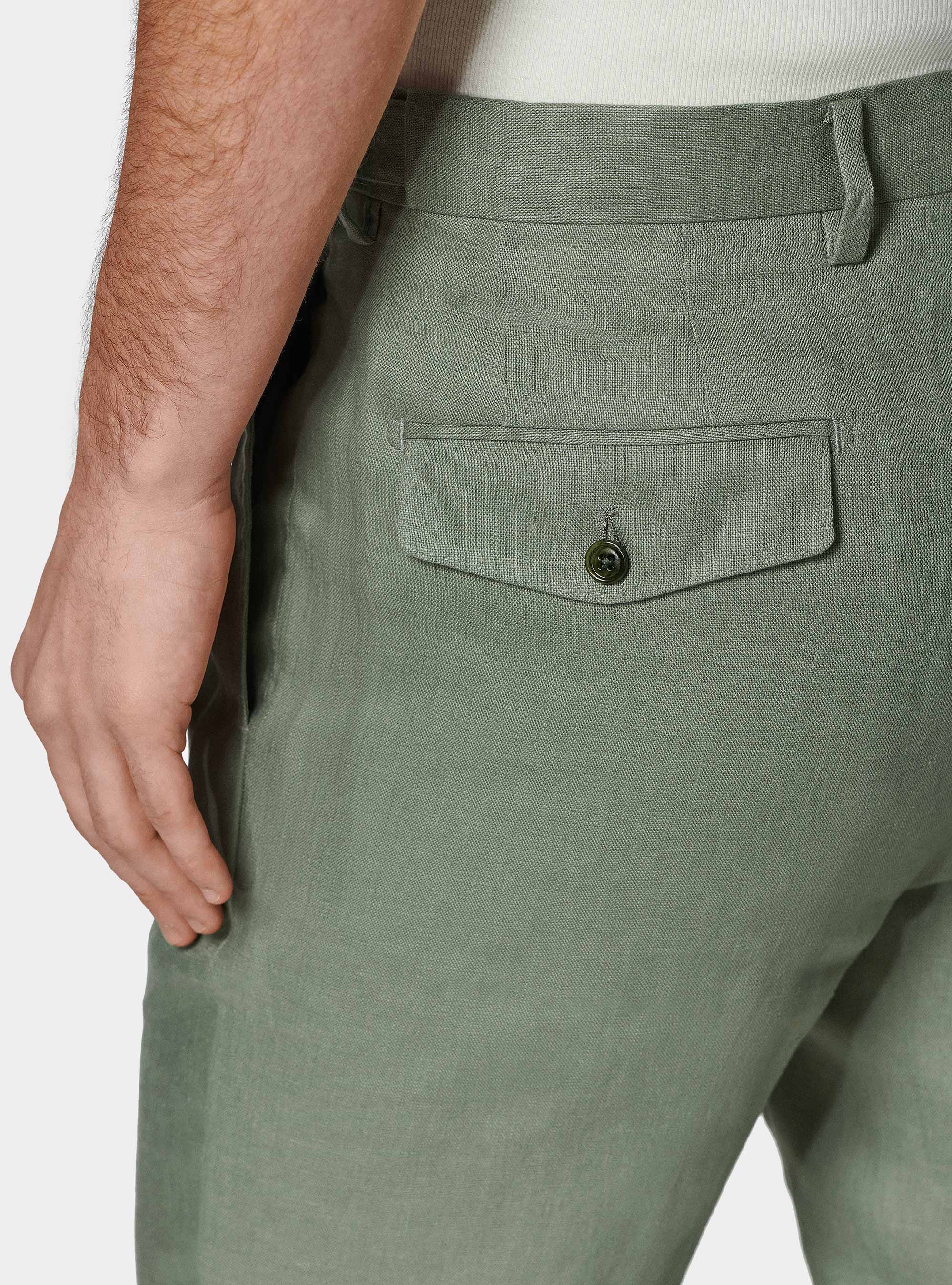 Pantaloni doppia pince in puro lino, SALVIA 0602C