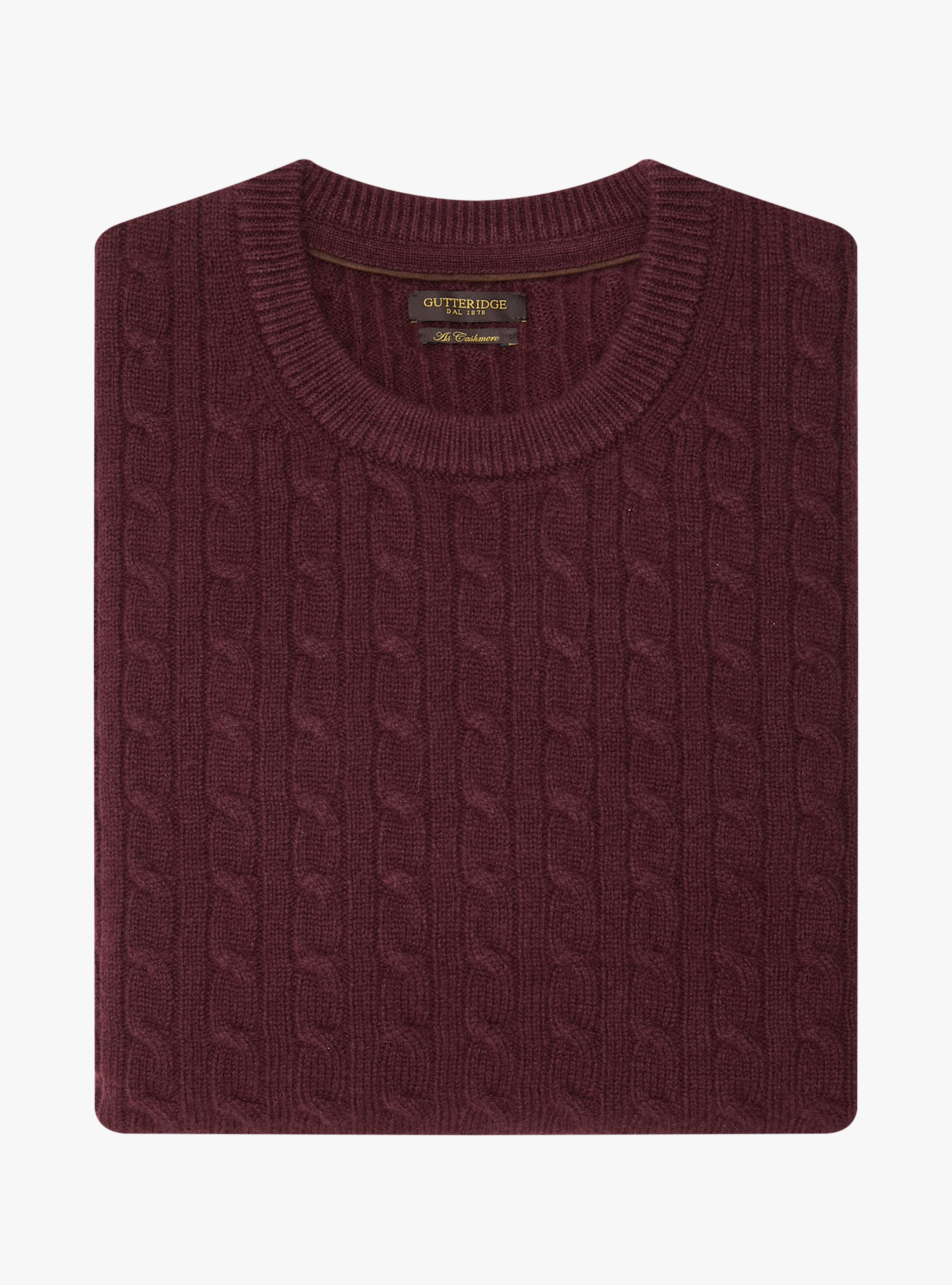 Maglia girocollo con treccia in lana e cashmere, BORDEAUX