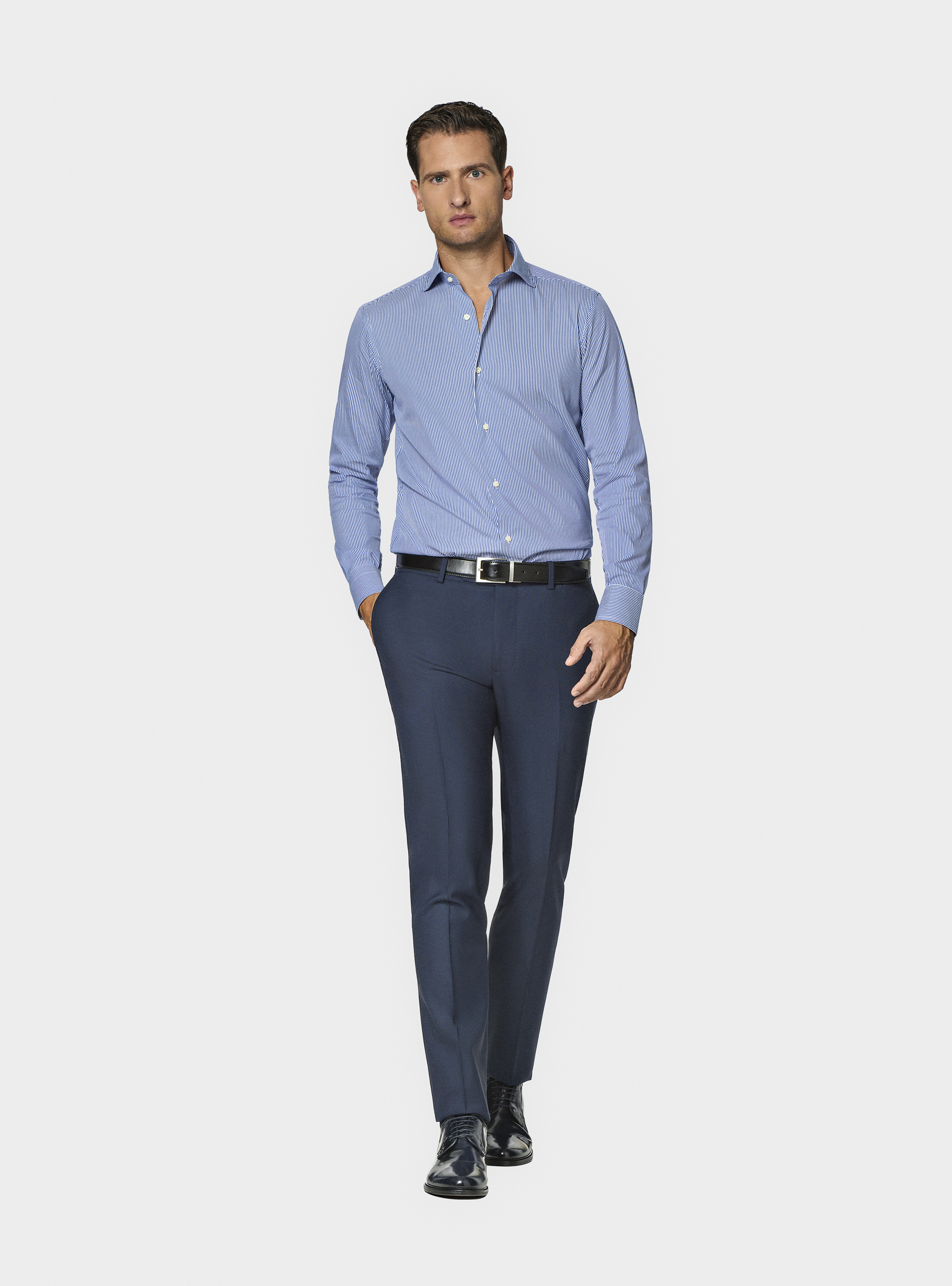 Stretch poplin striped shirt, BLUE