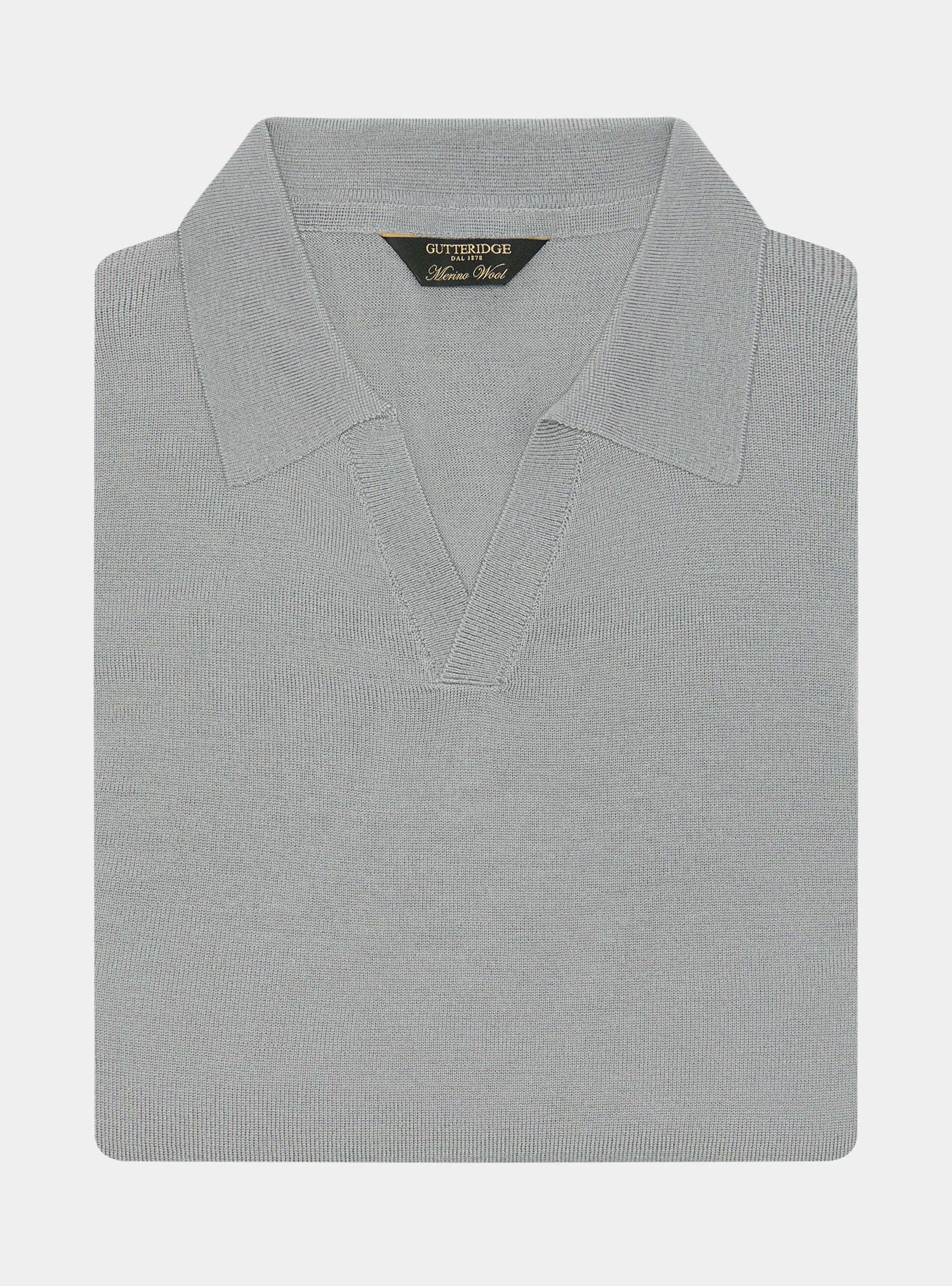 Polo in maglia senza bottoni in lana merino, GRIGIO CHIARO