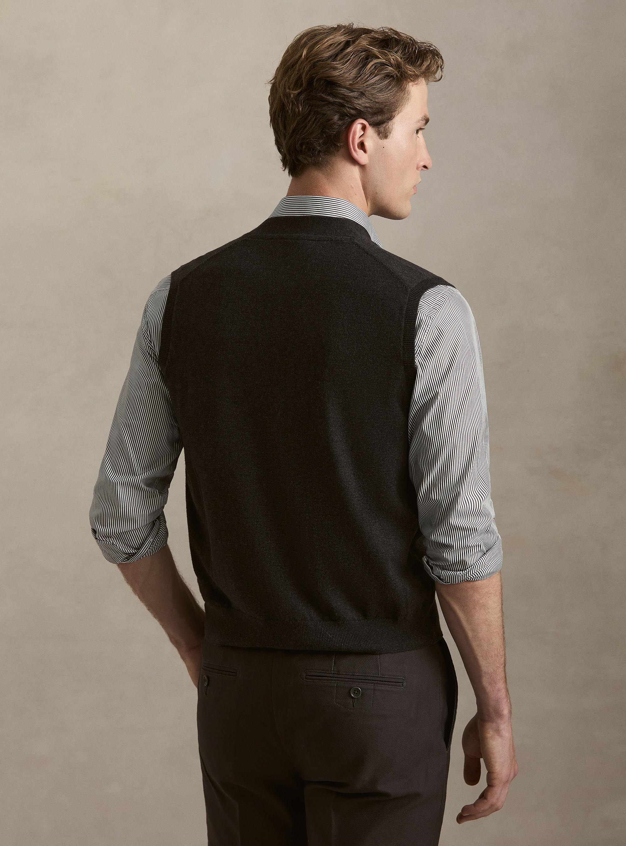 Knitted wool-blend buttoned vest, ASPHALT GREY