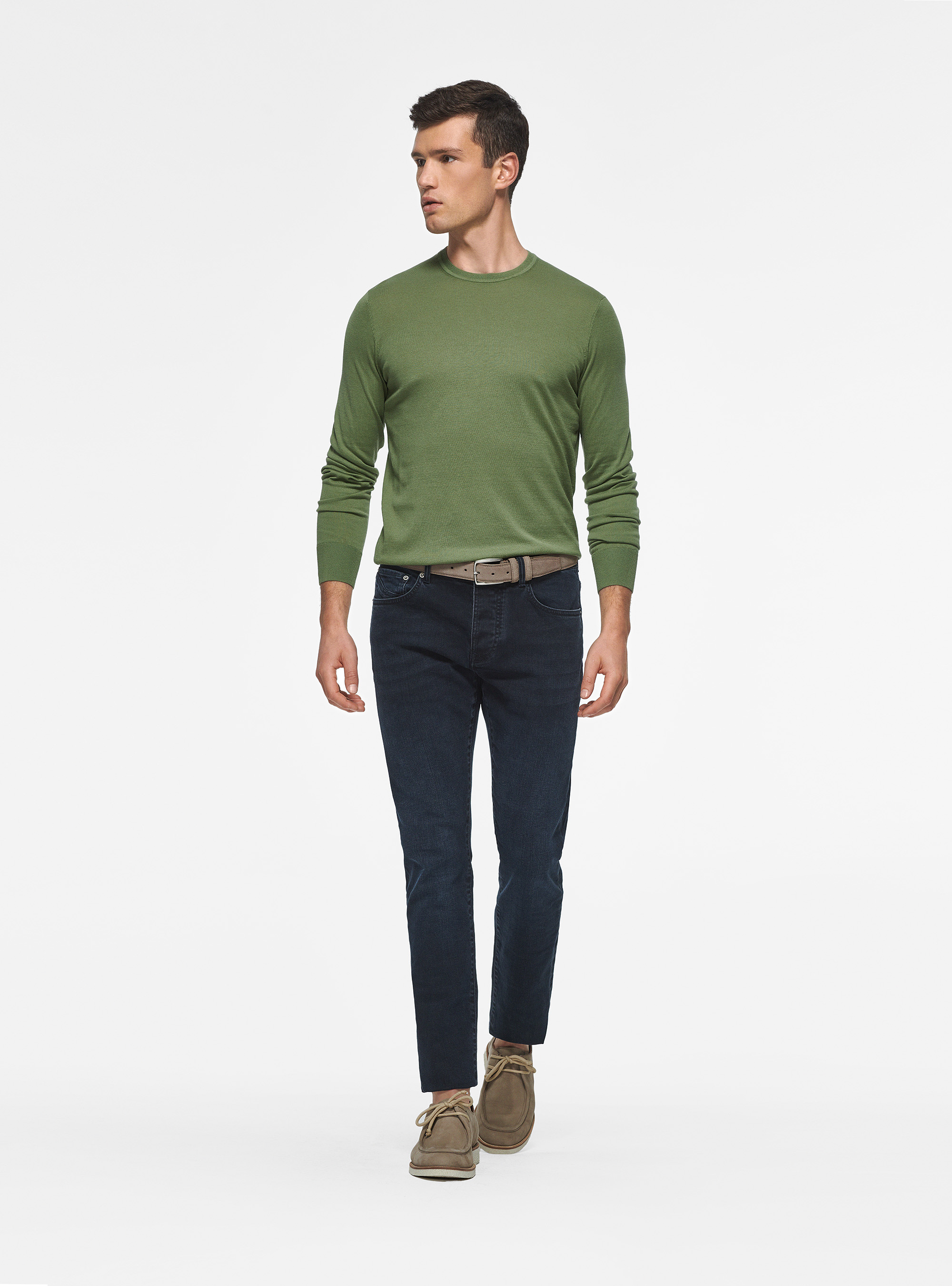 Silk and cotton crew-neck sweater, OLIVE