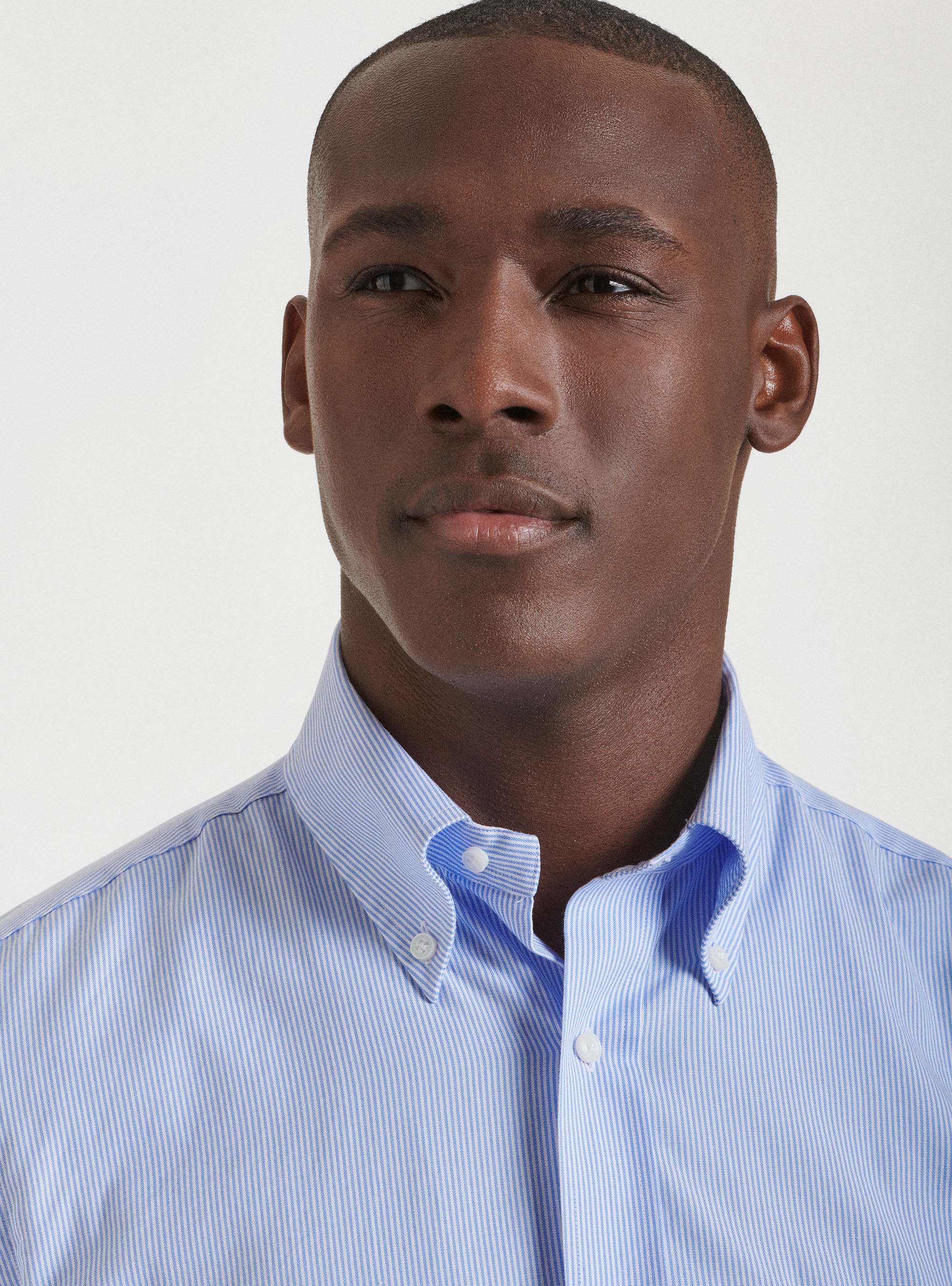 Double twisted cotton oxford button-down collar shirt, LIGHT BLUE