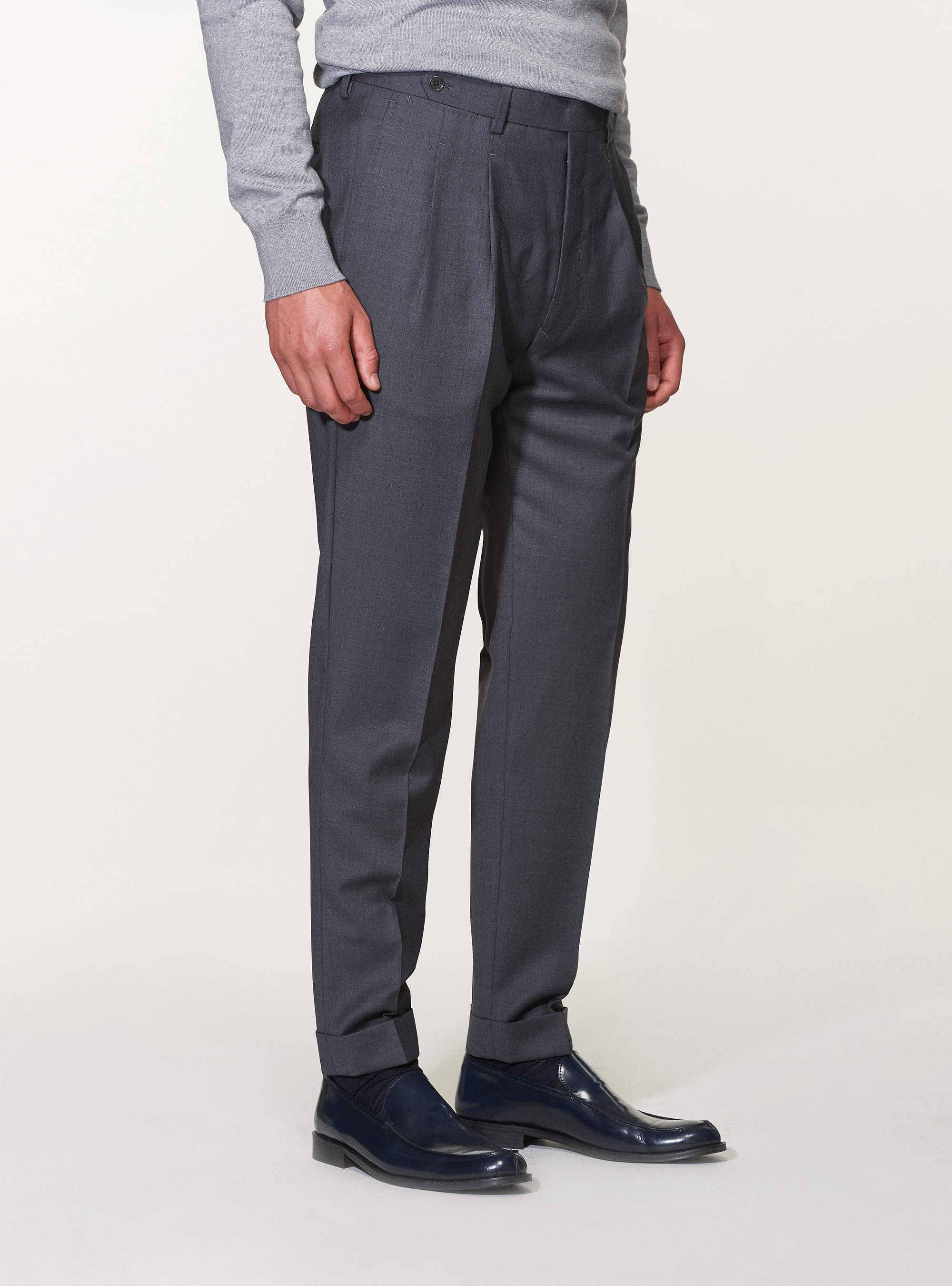 Pantaloni doppia pince in pura lana superfine 120's, GRIGIO CHIARO