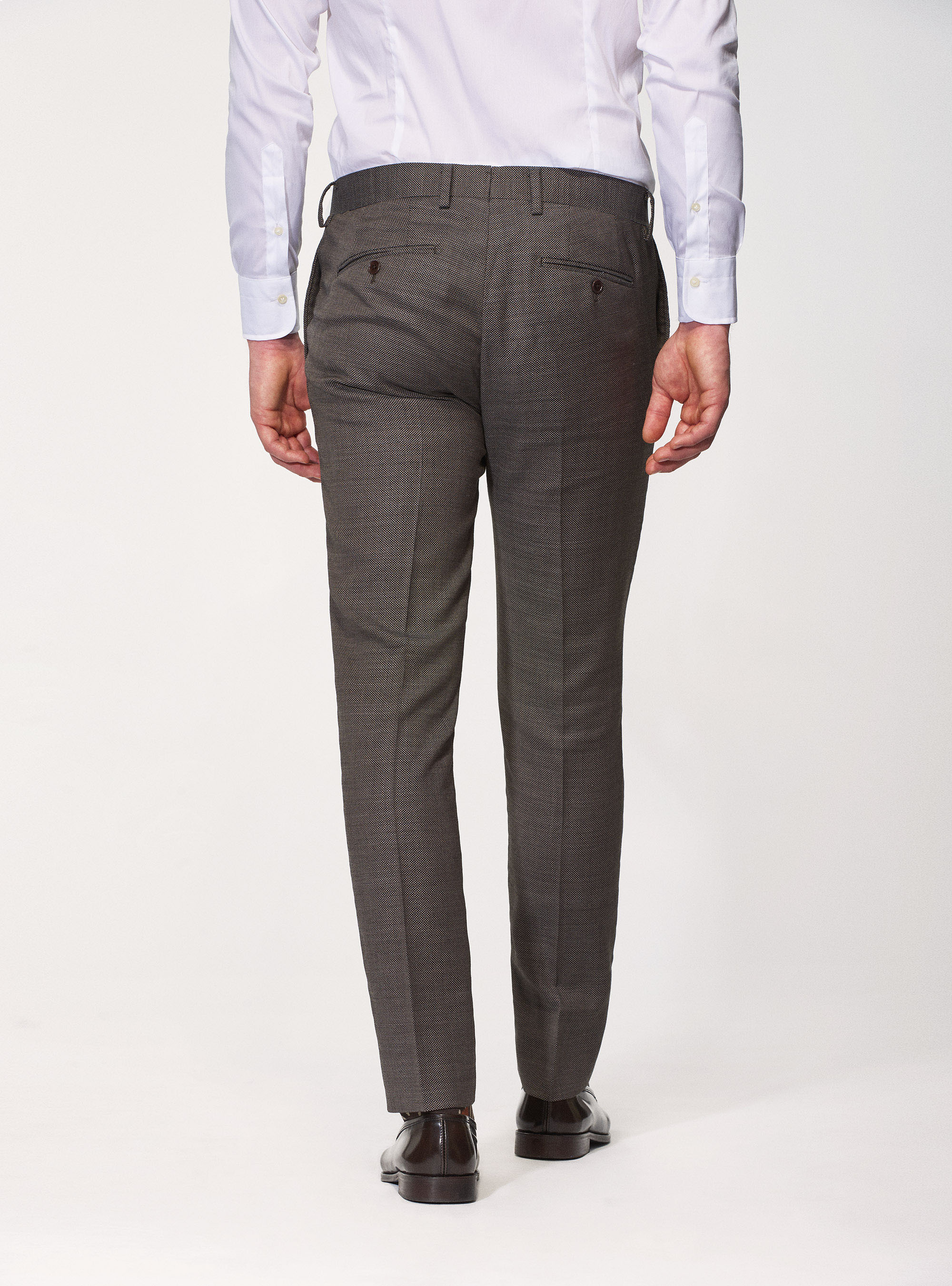 Pantaloni per abito in pura lana occhio di pernice, MARRONE