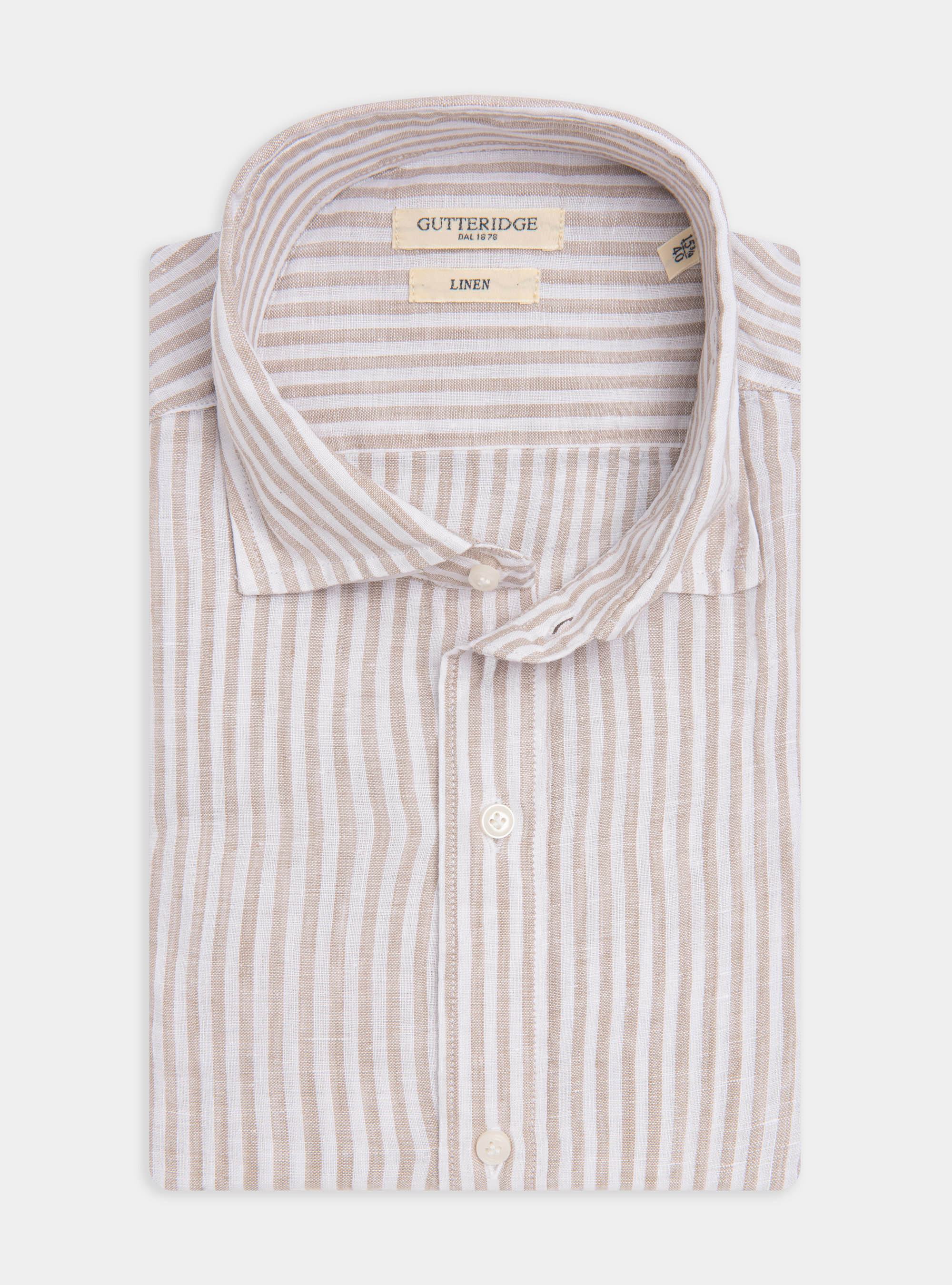 Hemd mit halbfranz&ouml;sischem Kragen aus gestreiftem Reinleinen, SABBIA 0561C